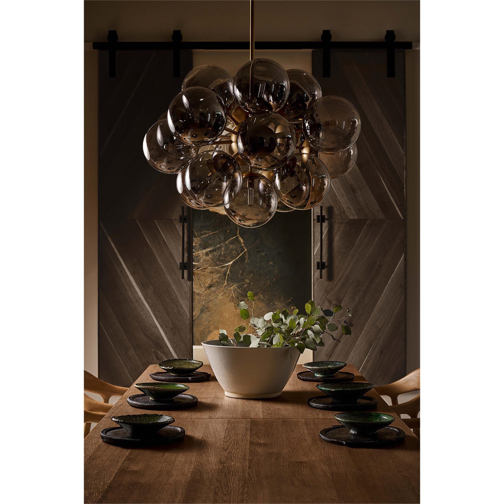 Shown in Polished Nickel finish and Smoke glass