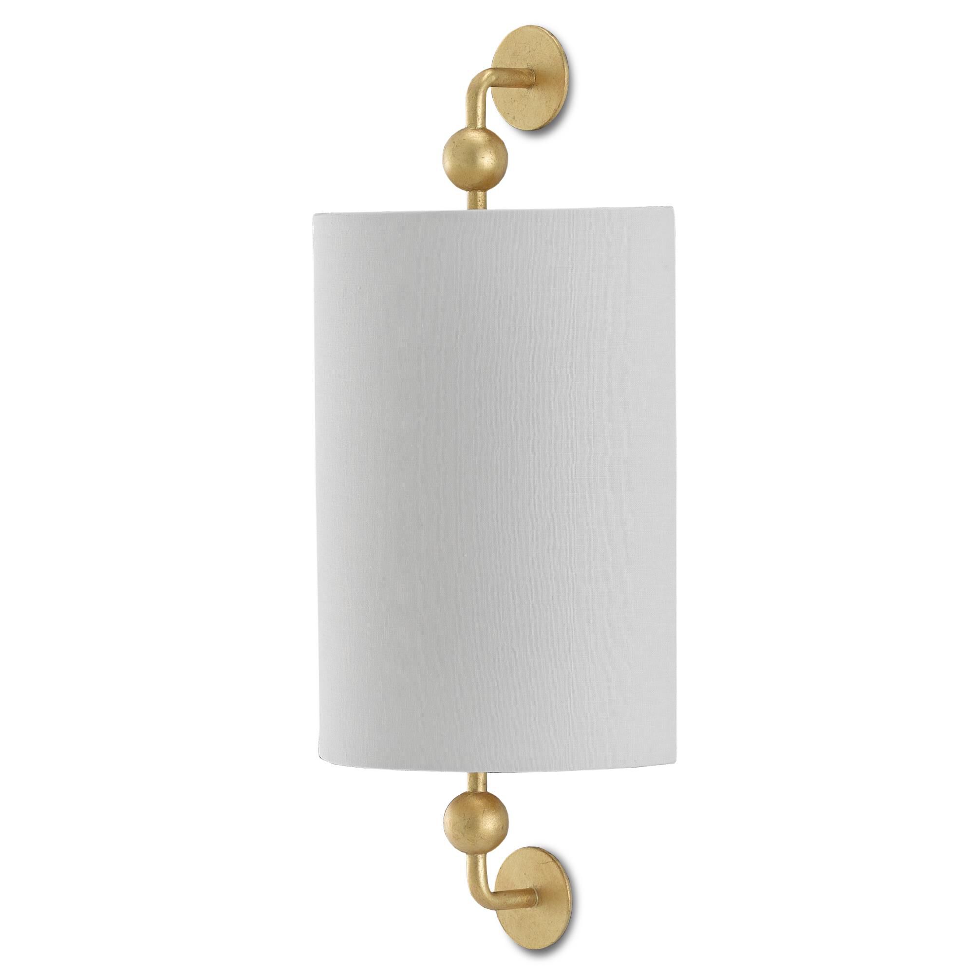 Shown in Contemporary Gold Leaf finish and Off White Linen shade