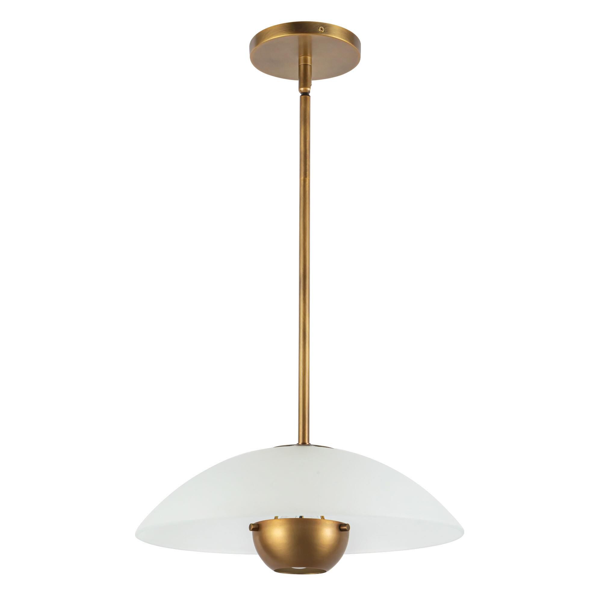 Shown in Vintage Brass finish and Matte Opal Glass shade