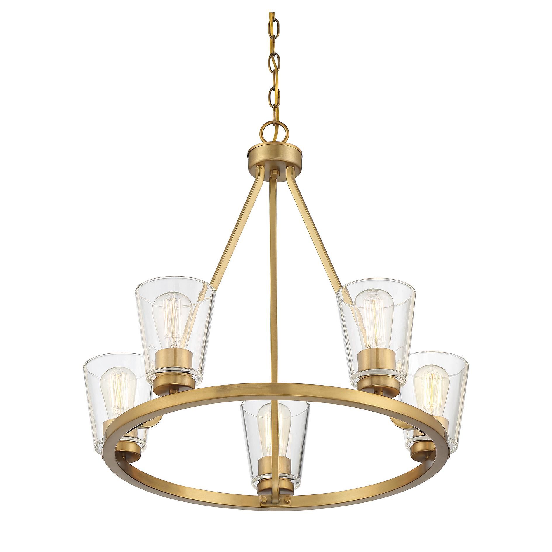 Shown in Warm Brass finish and Clear glass