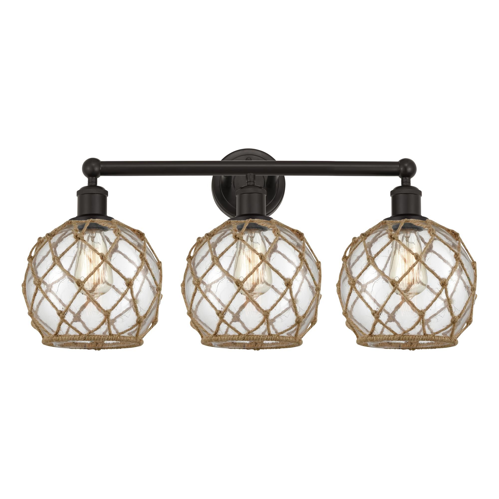 Shown in Oil Rubbed Bronze finish and Clear with Brown Rope glass