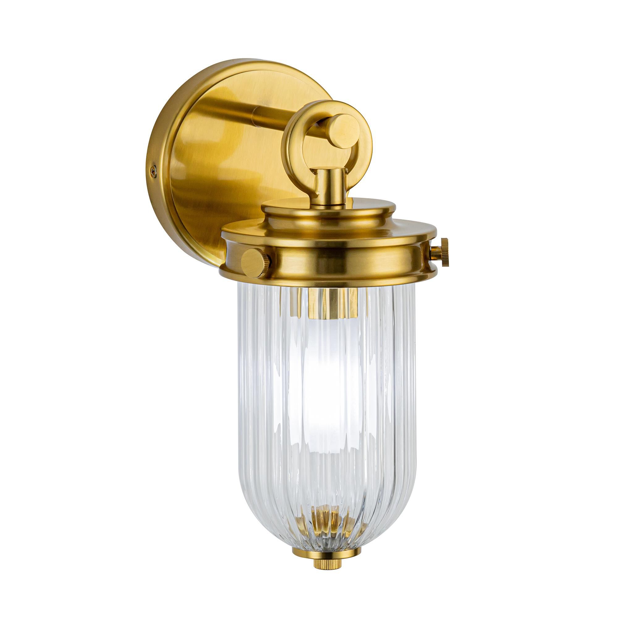 Shown in Vintage Brass finish and Ribbed glass