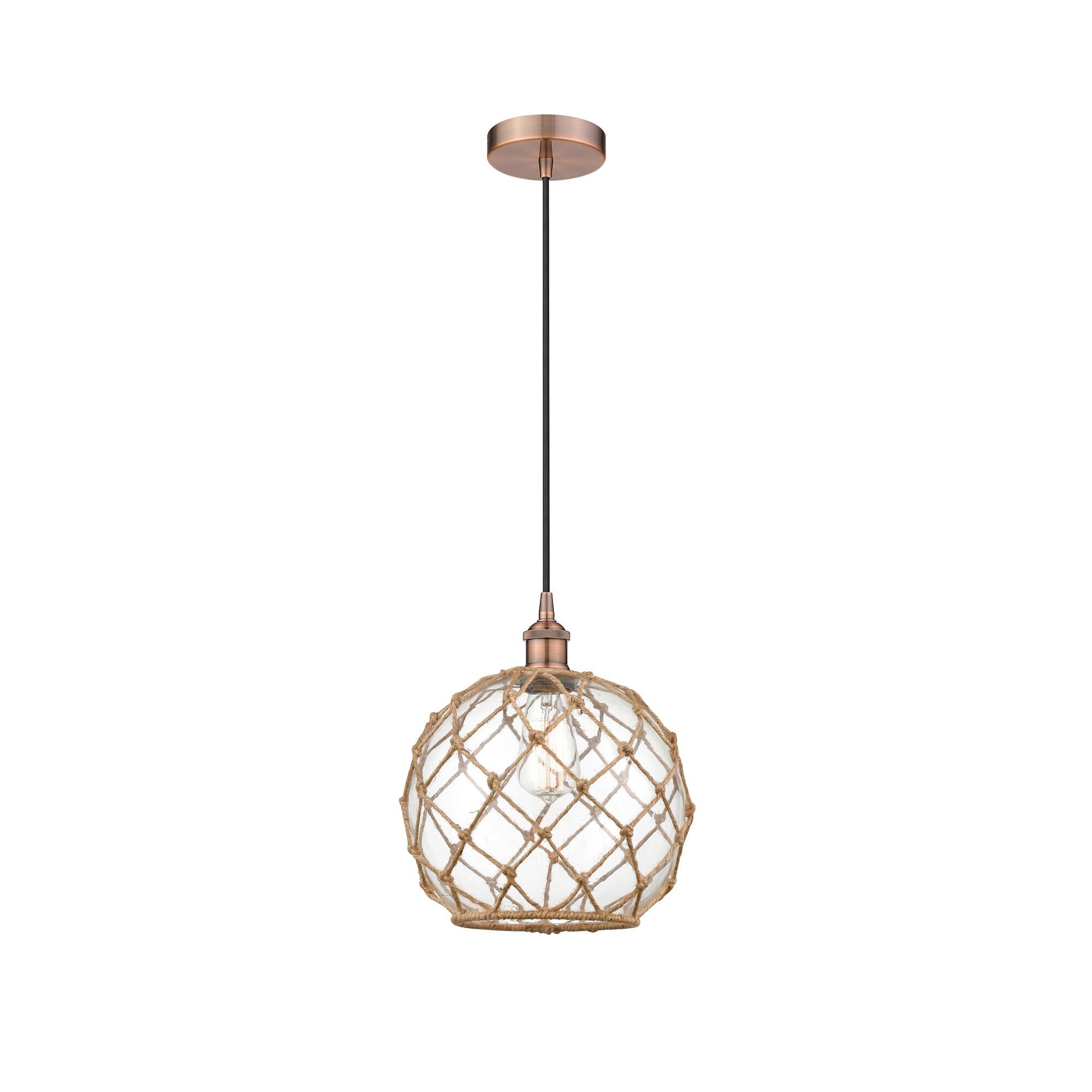 Shown in Antique Copper finish and Clear Large Farmhouse With Brown Rope glass