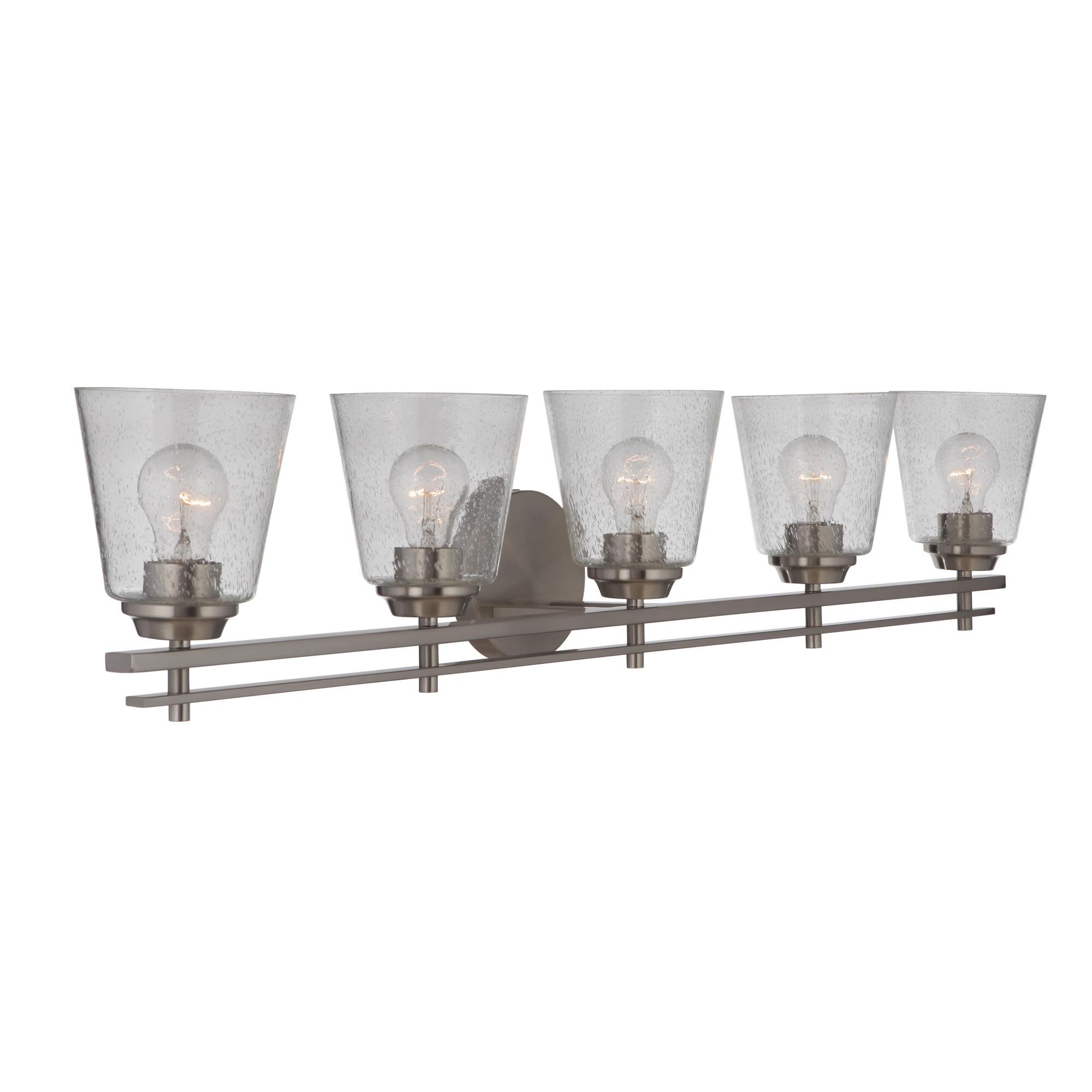 Shown in Brushed Polished Nickel finish and Clear Seeded glass and Glass shade