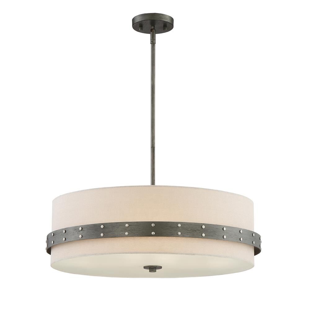 Shown in Weathered Iron finish and Beige Fabric glass and Beige Fabric shade