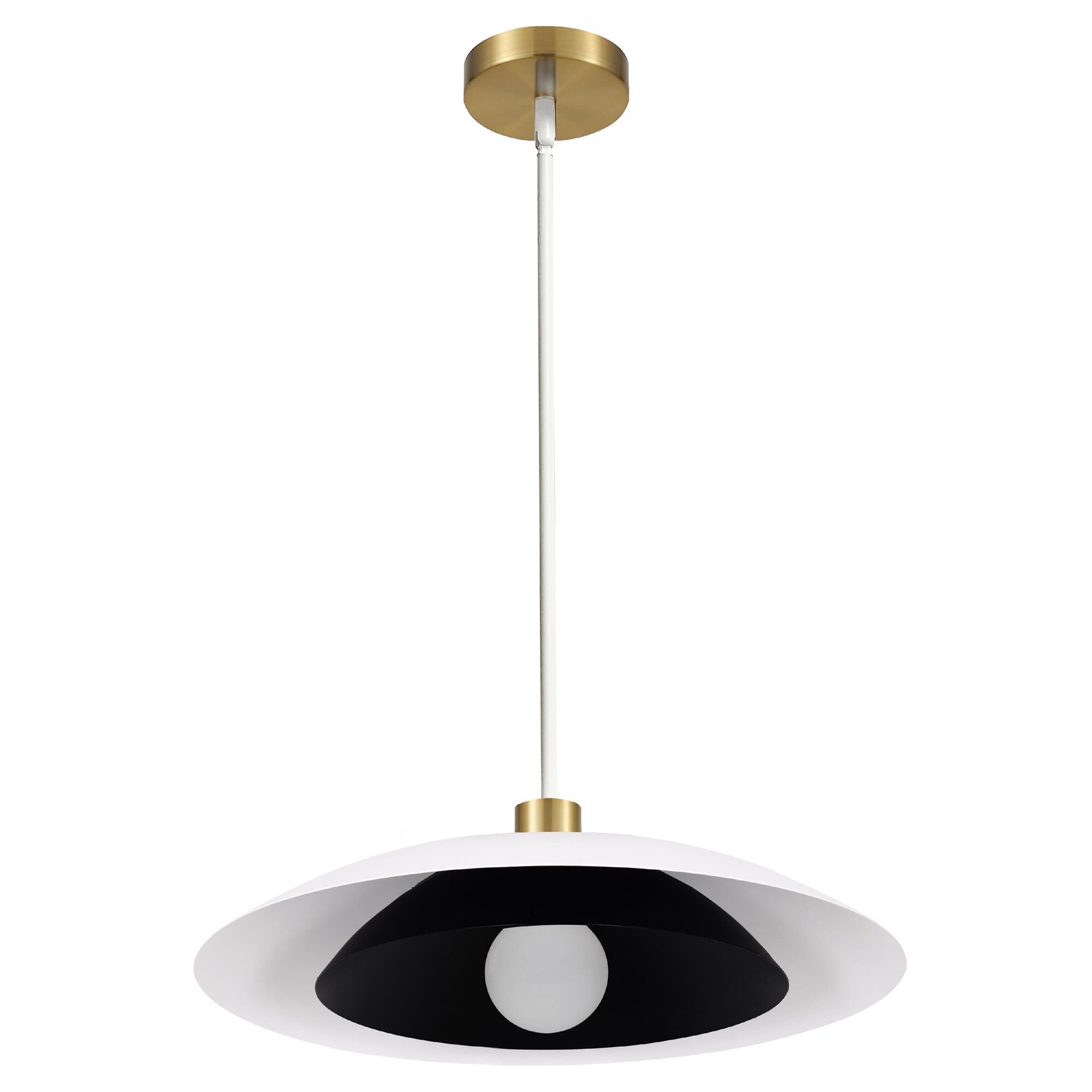 Shown in Aged Brass finish and Matte White & Matte Black shade