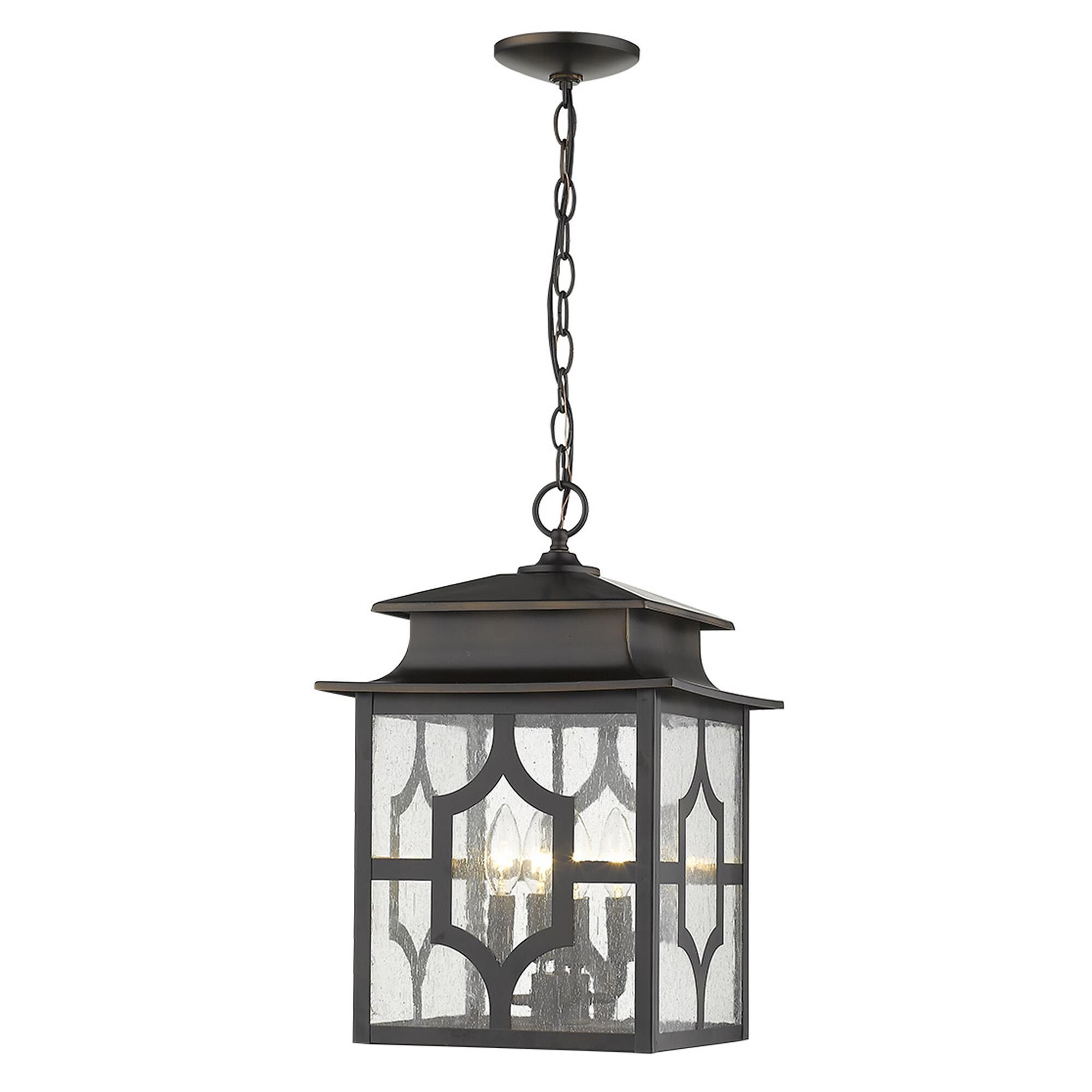 Shown in Oil-Rubbed Bronze finish and Clear glass and Clear, Seedy Glass Panes shade