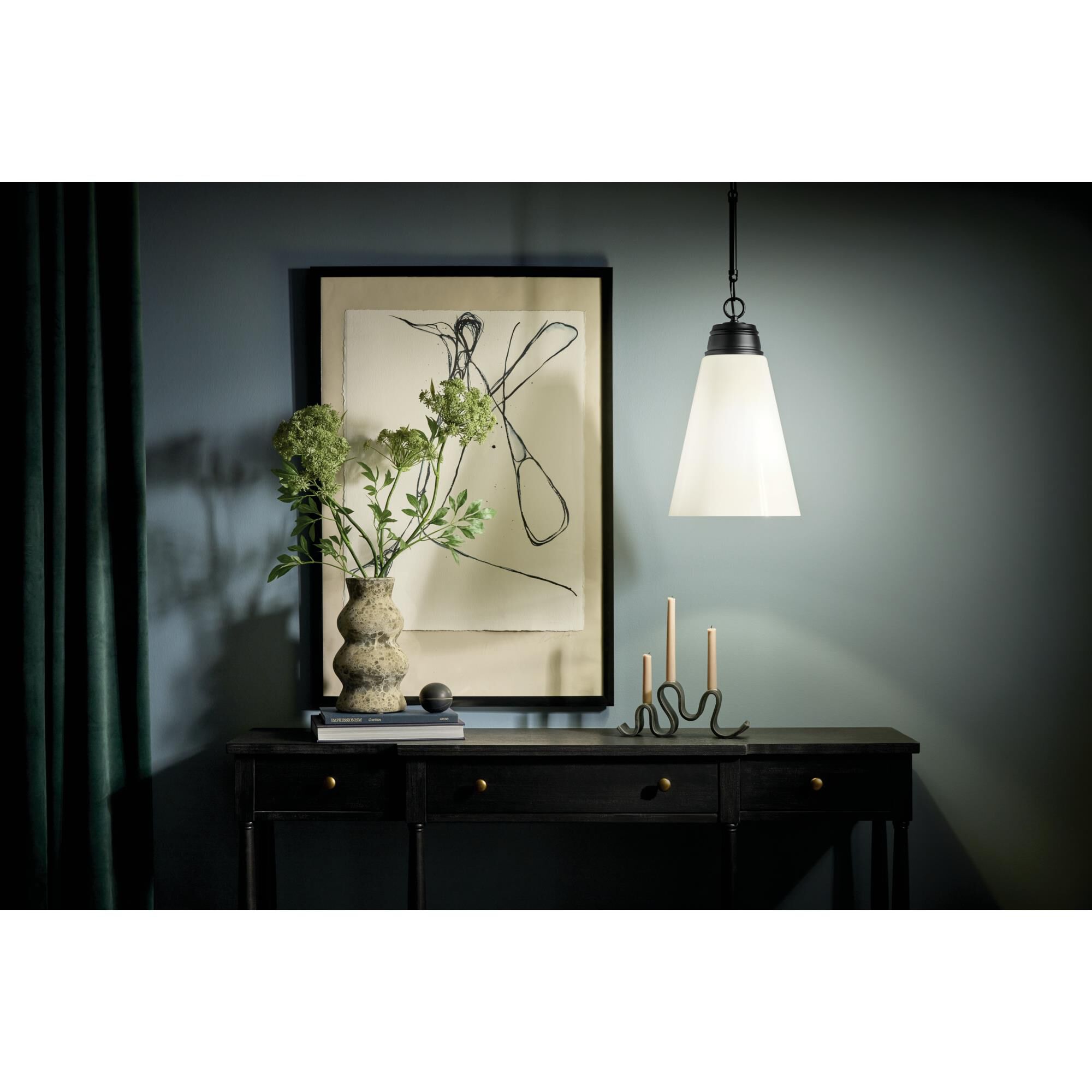 Shown in Black finish and Opal glass