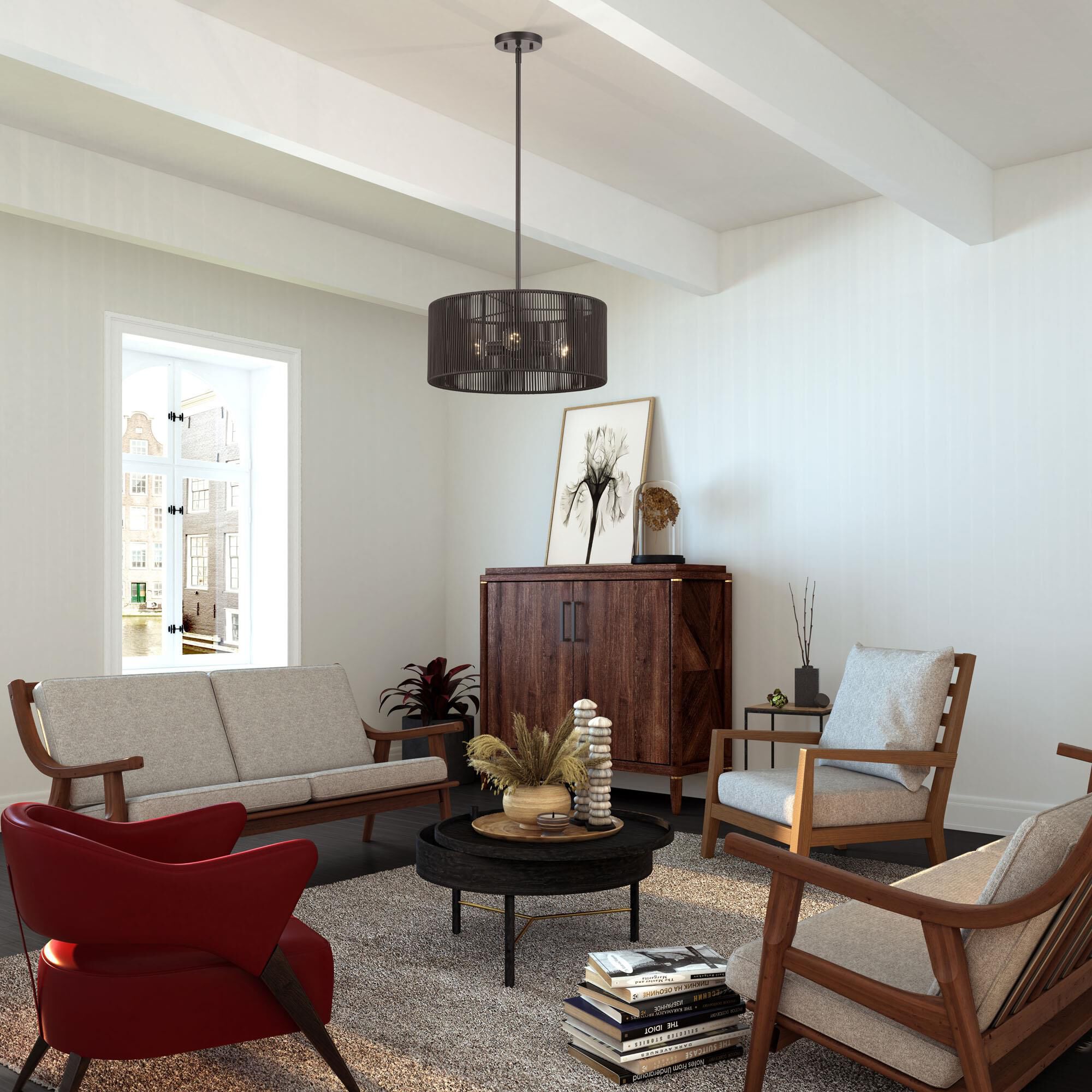 Shown in English Bronze finish and Hand-Woven Dark Chocolate Color Polyester Rope shade