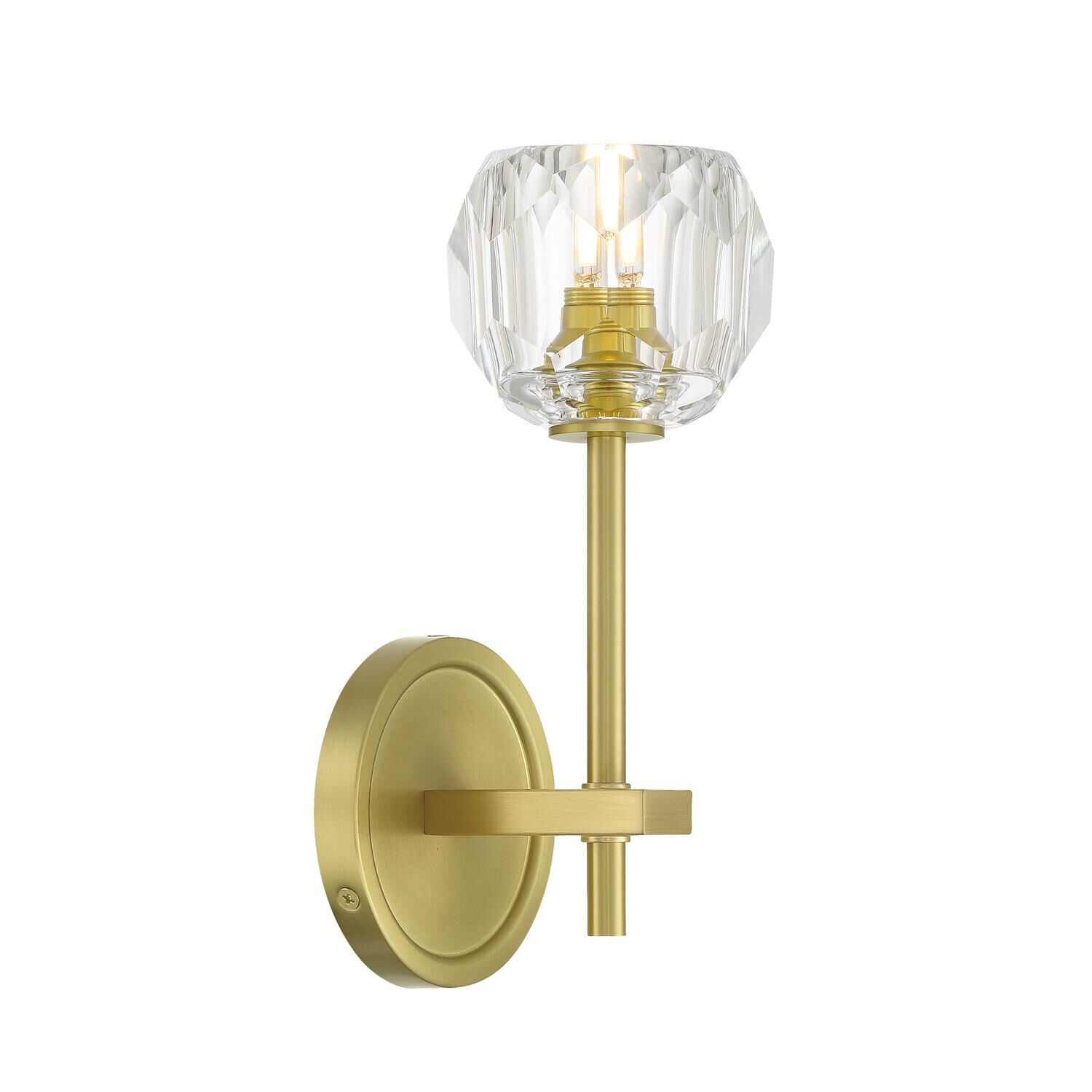 Shown in Soft Brass finish and Faceted Cut crystal and Crystal glass and Crystal shade