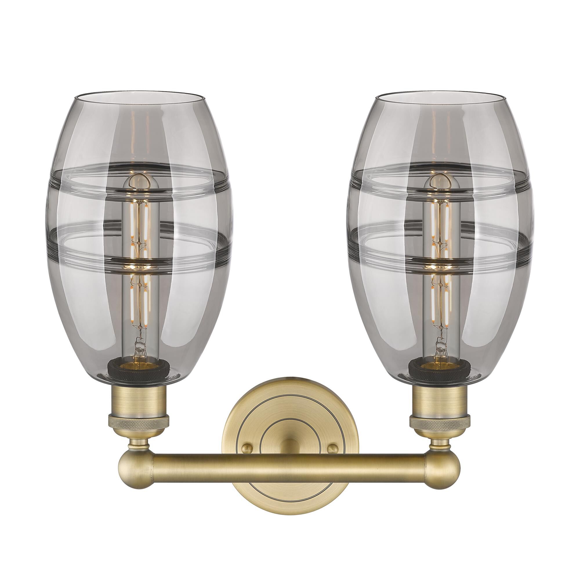 Shown in Brushed Brass finish and Light Smoke glass