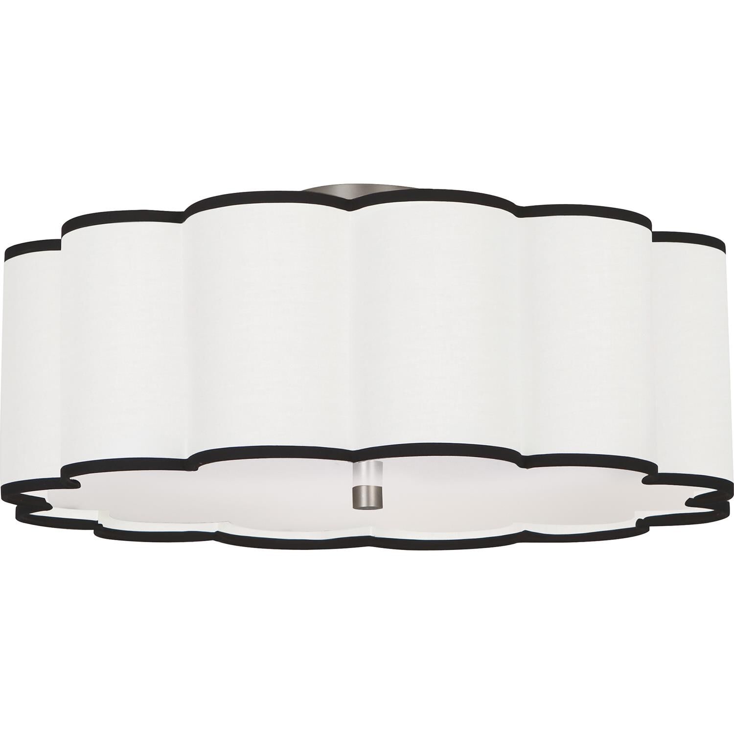 Shown in Blackened Antique Nickel  finish and Scalloped Ascot White Fabric With Black Contrasting Trim shade