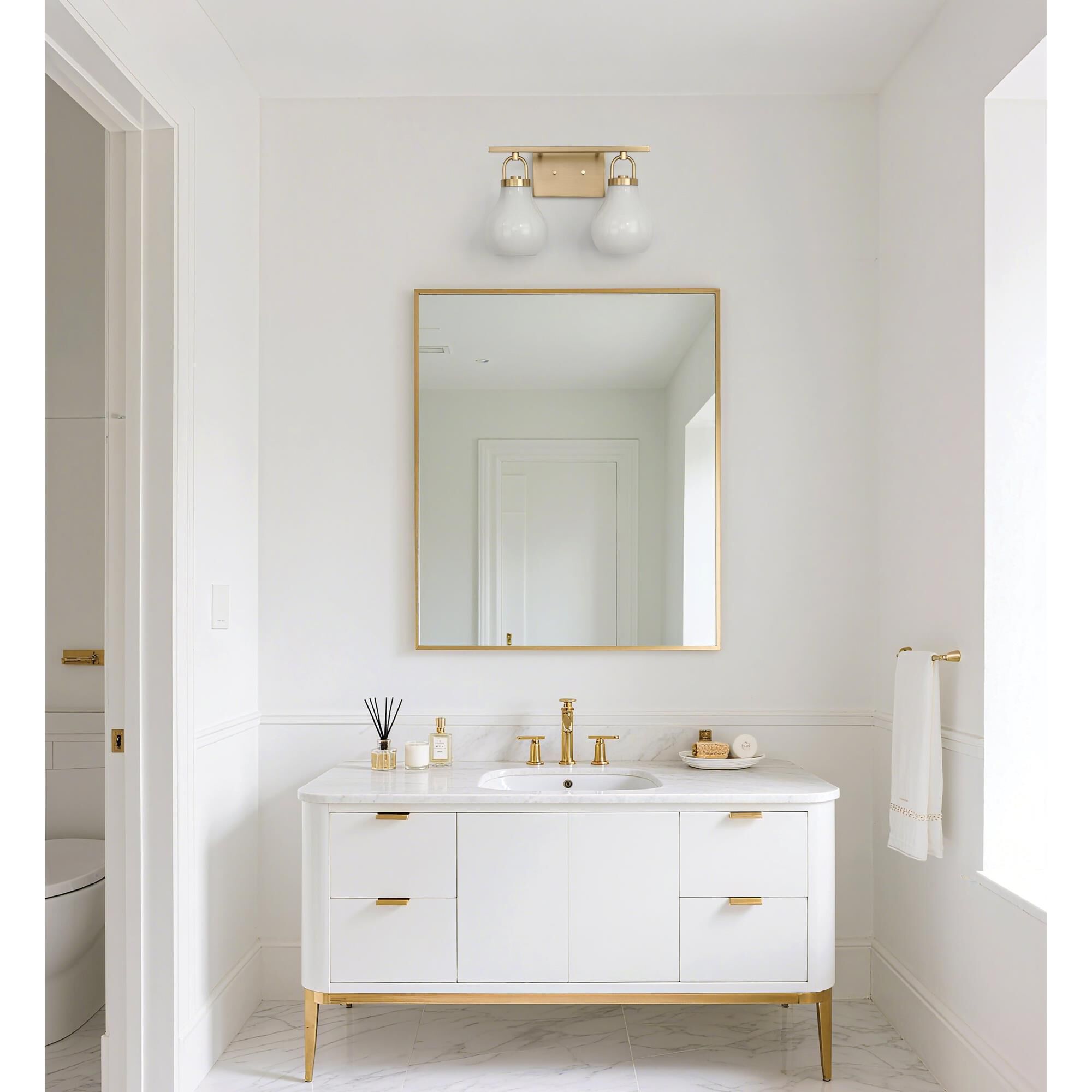 Shown in Champagne Gold finish and Opal glass