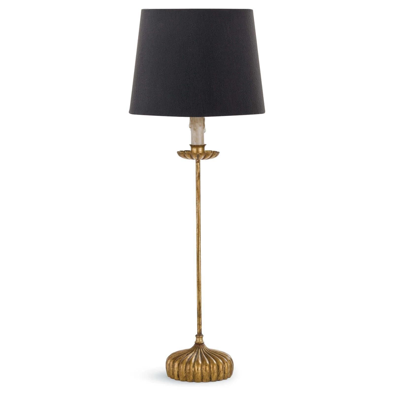 Shown in Antique Gold Leaf finish and Linen shade