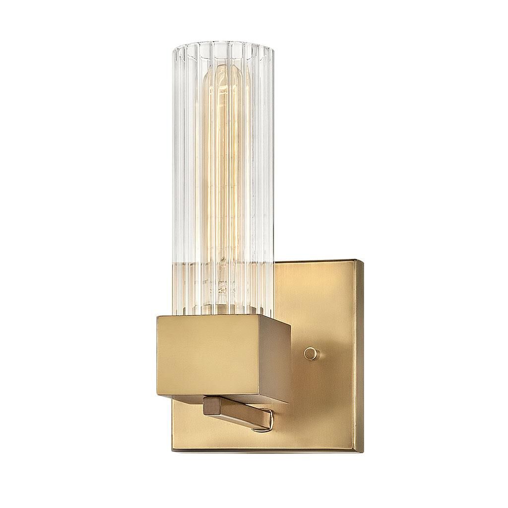 Shown in Heritage Brass finish and Ribbed Clear glass