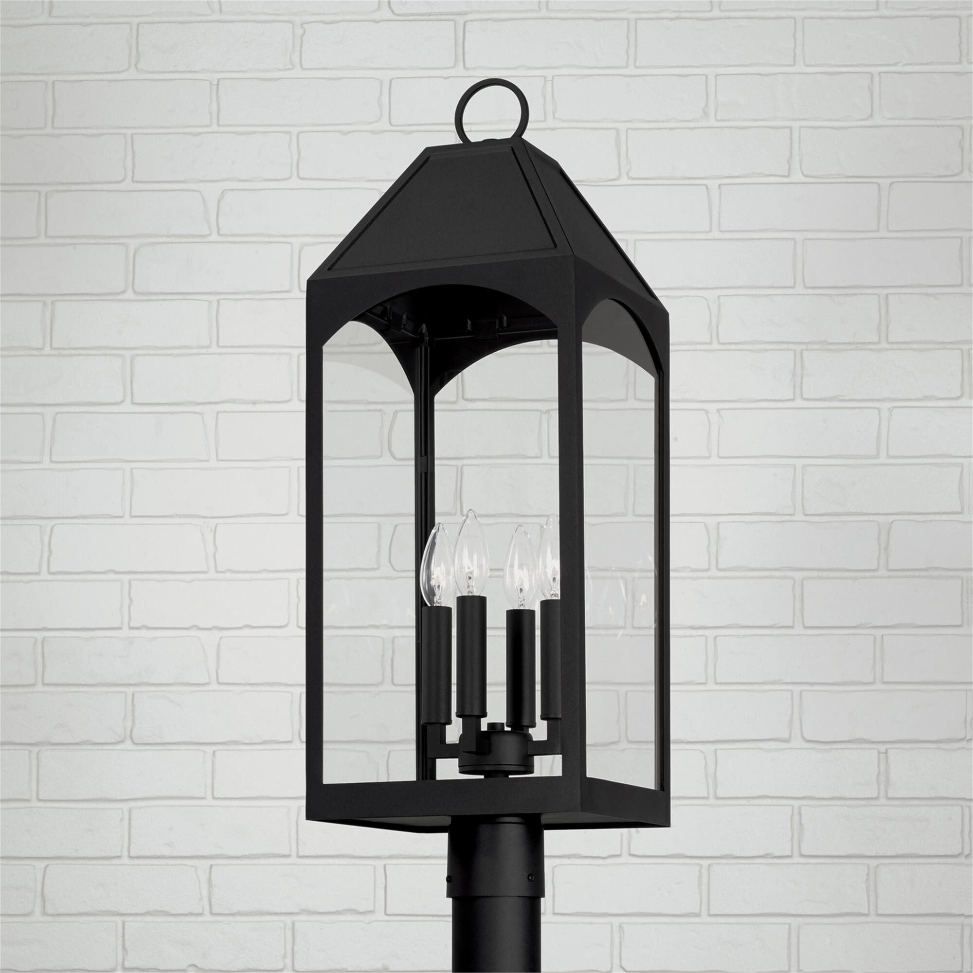 Shown in Black finish and Clear glass