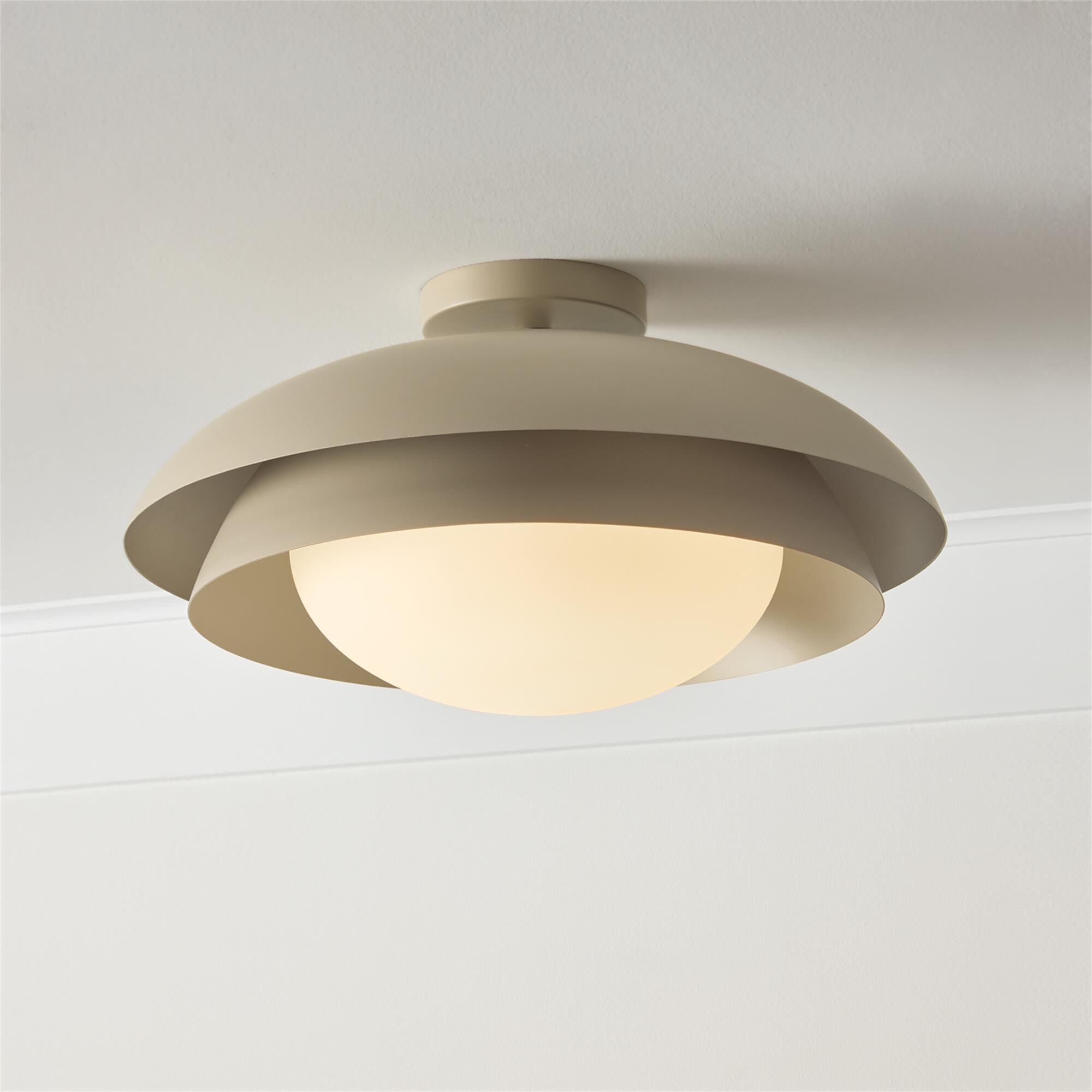 Shown in Taupe finish and Soft White glass and Taupe Metal shade