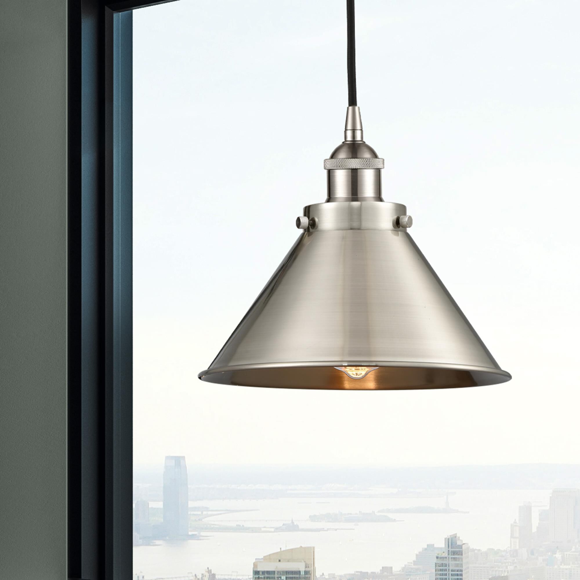 Shown in Brushed Satin Nickel finish and Brushed Satin Nickel Briarcliff shade