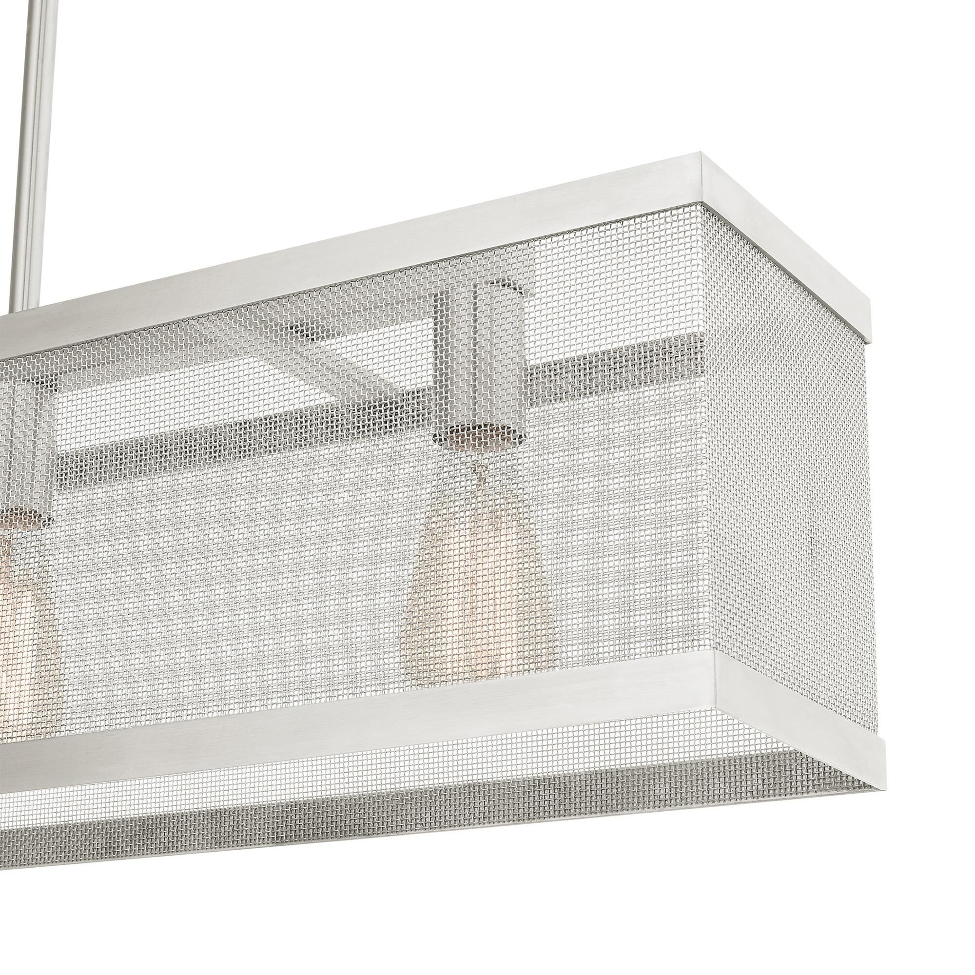 Shown in Brushed Nickel finish and Brushed Nickle Stainless Mesh Shade glass and Brushed Nickle Stainless Mesh shade