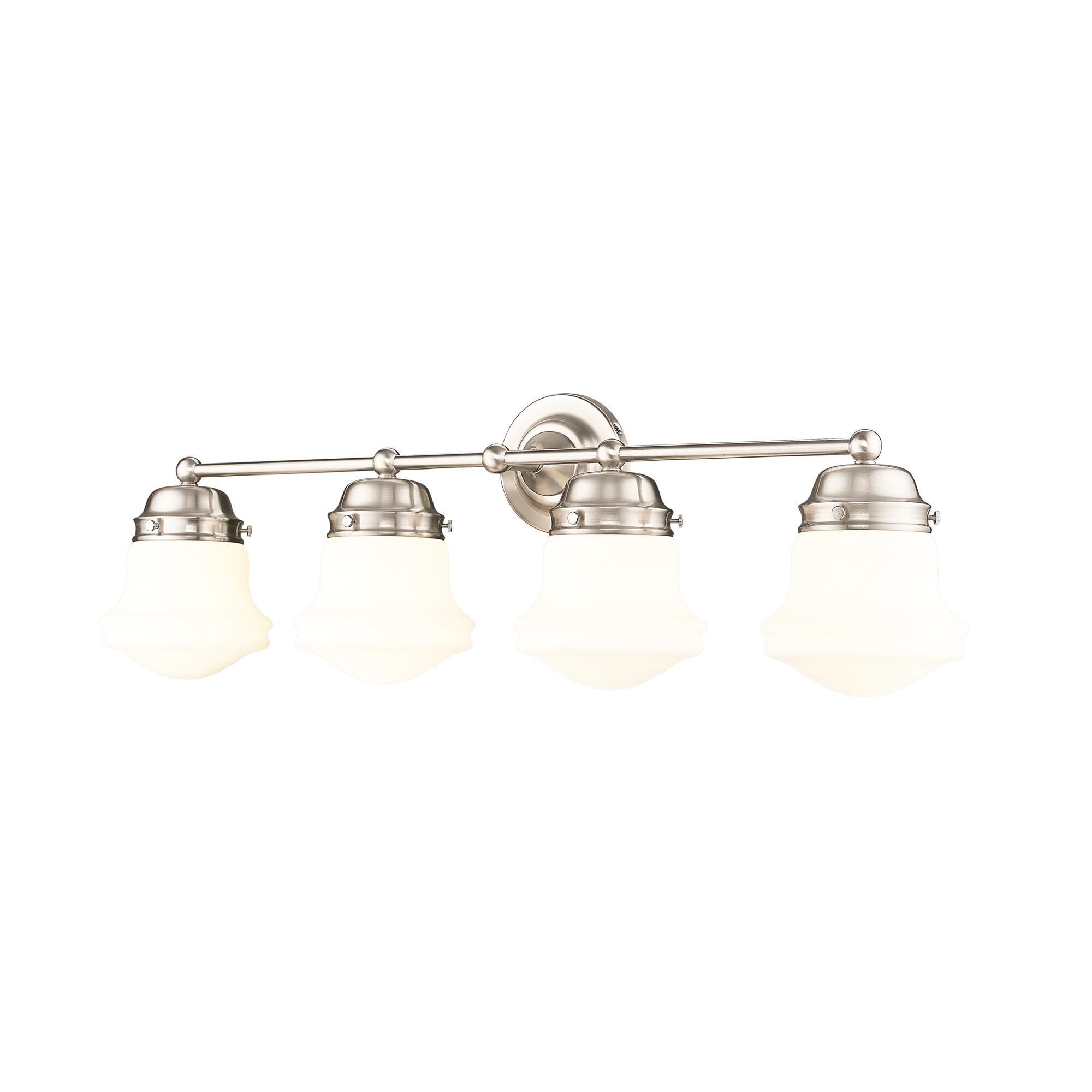 Shown in Brushed Nickel finish and Matte Opal glass and Matte Opal shade