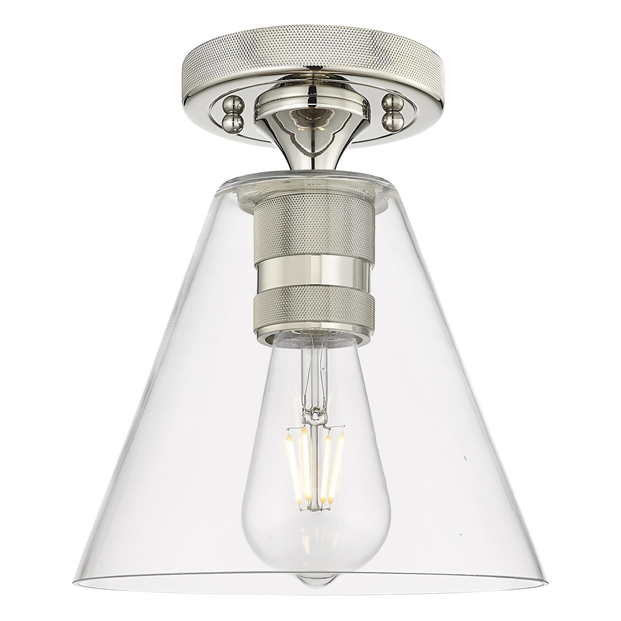 Shown in Polished Nickel finish and Clear glass