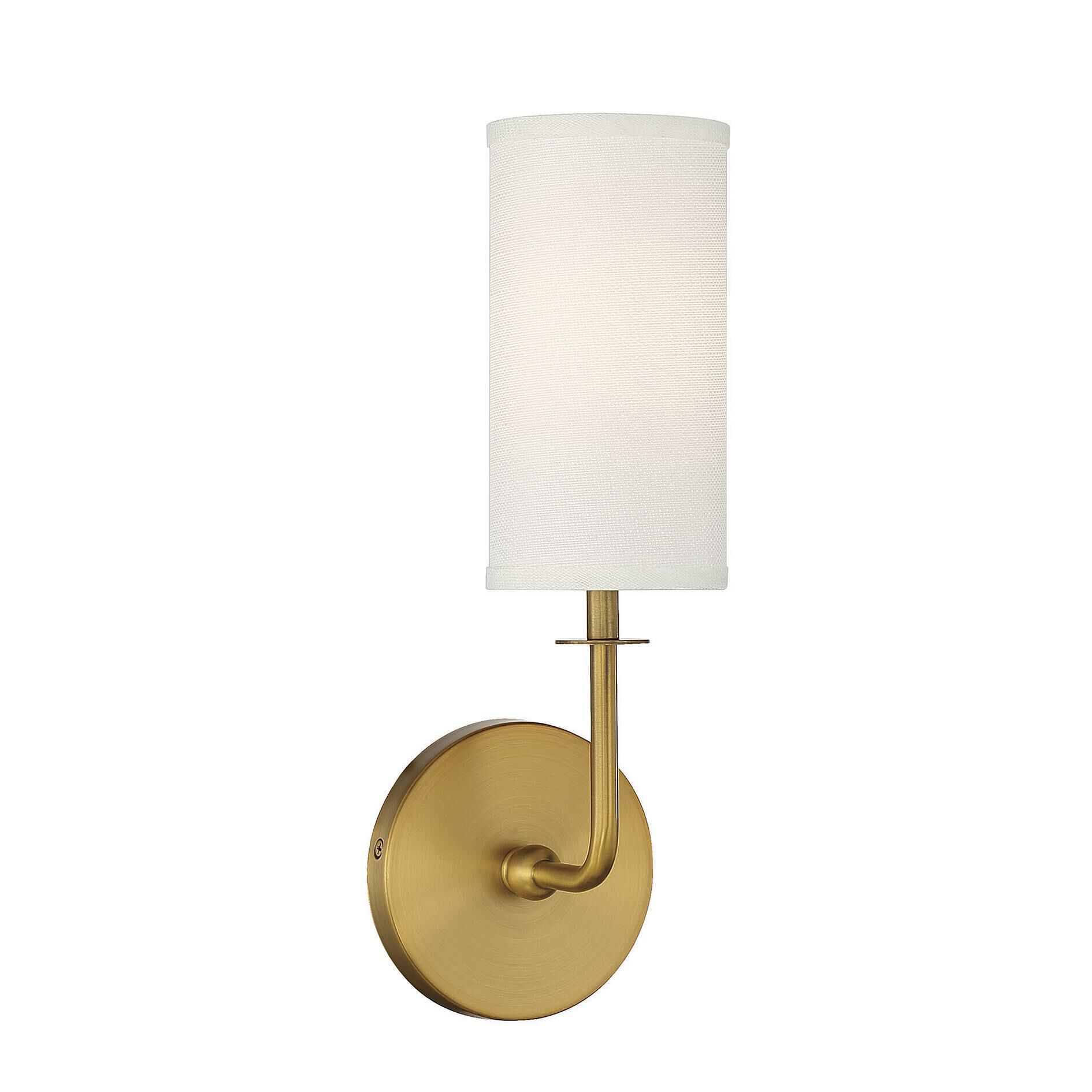 Shown in Warm Brass finish and White Fabric shade