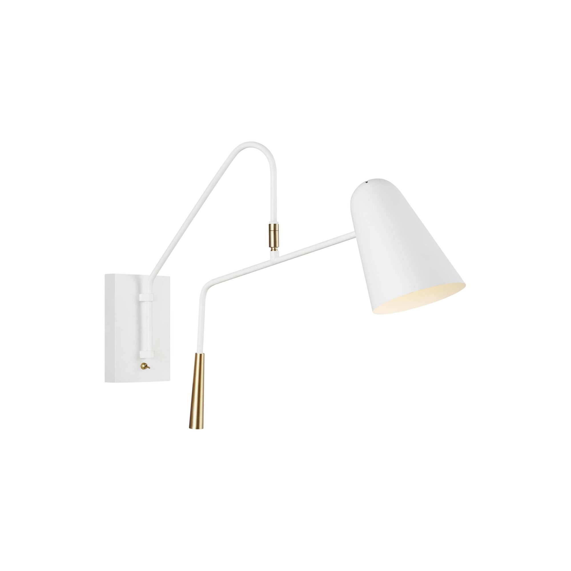 Shown in Matte White - Burnished Brass finish and Matte Whitesteel shade