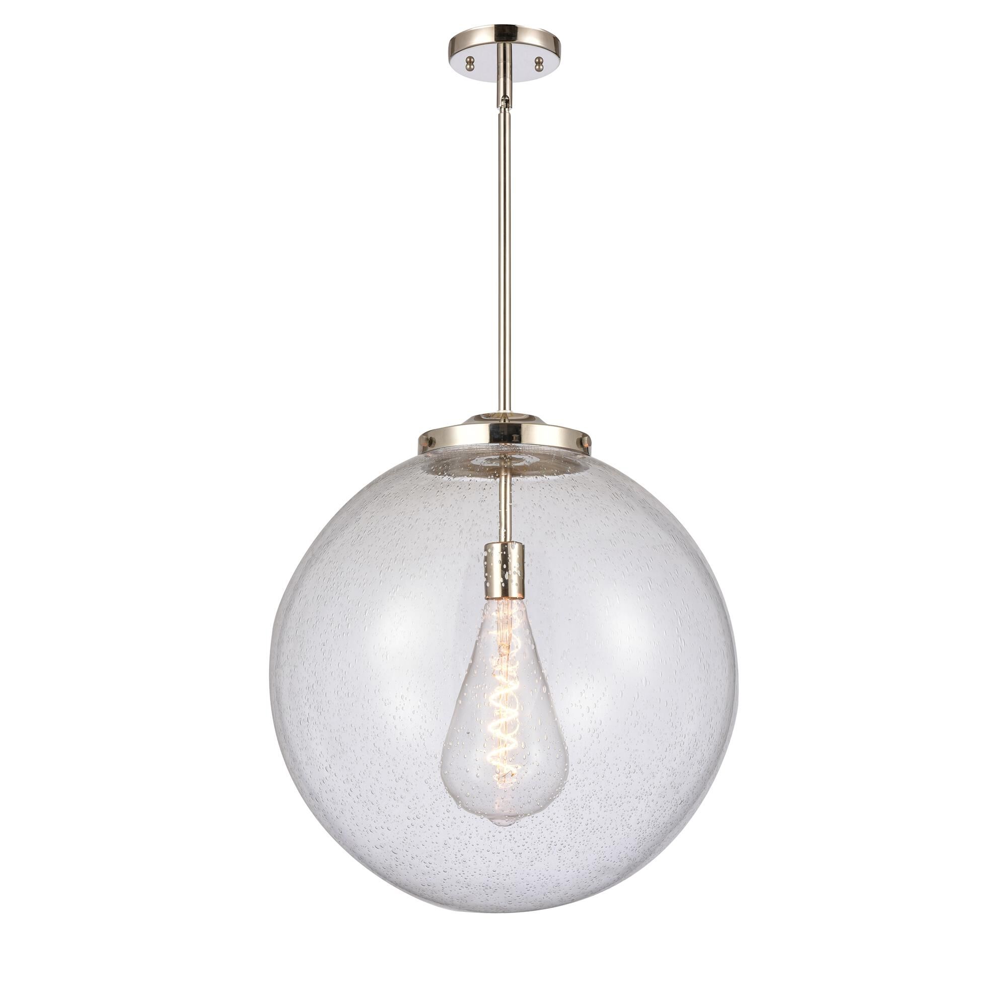 Shown in Polished Nickel finish and Seedy Beacon glass