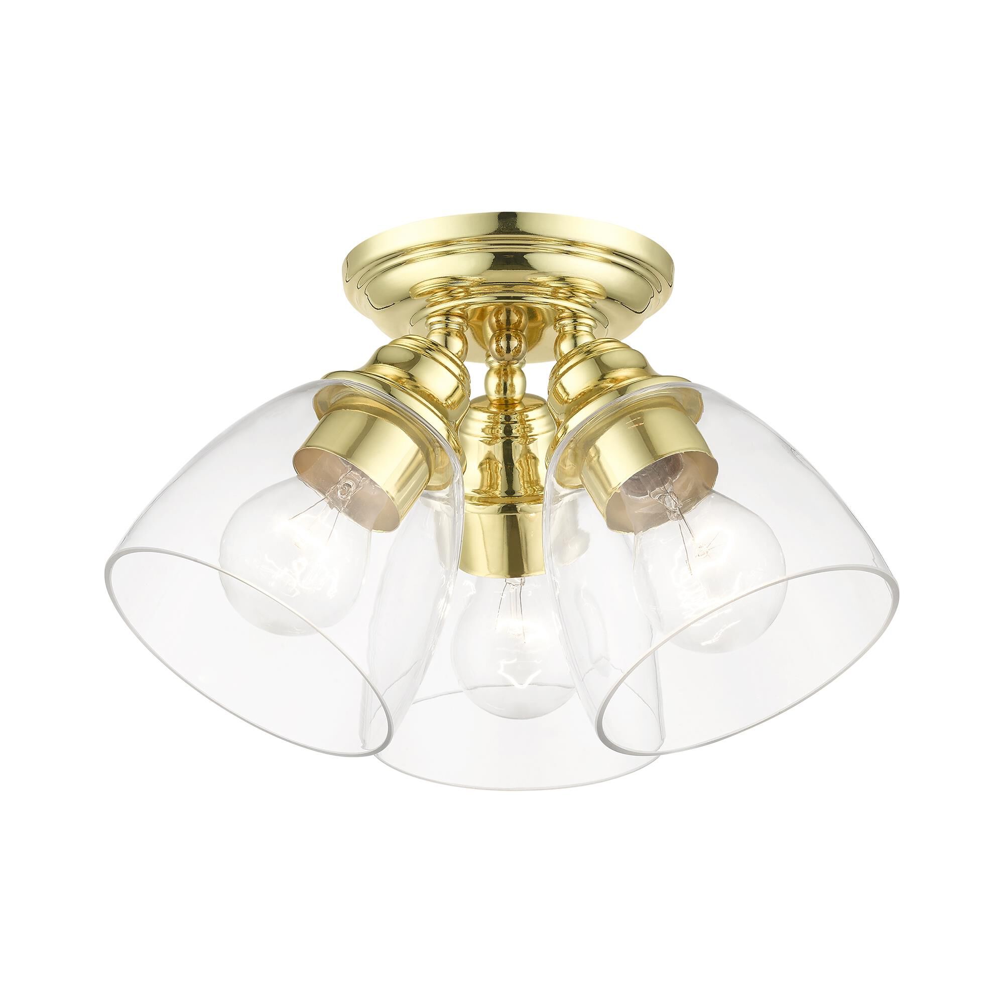 Shown in Polished Brass finish and Hand Blown Clear glass