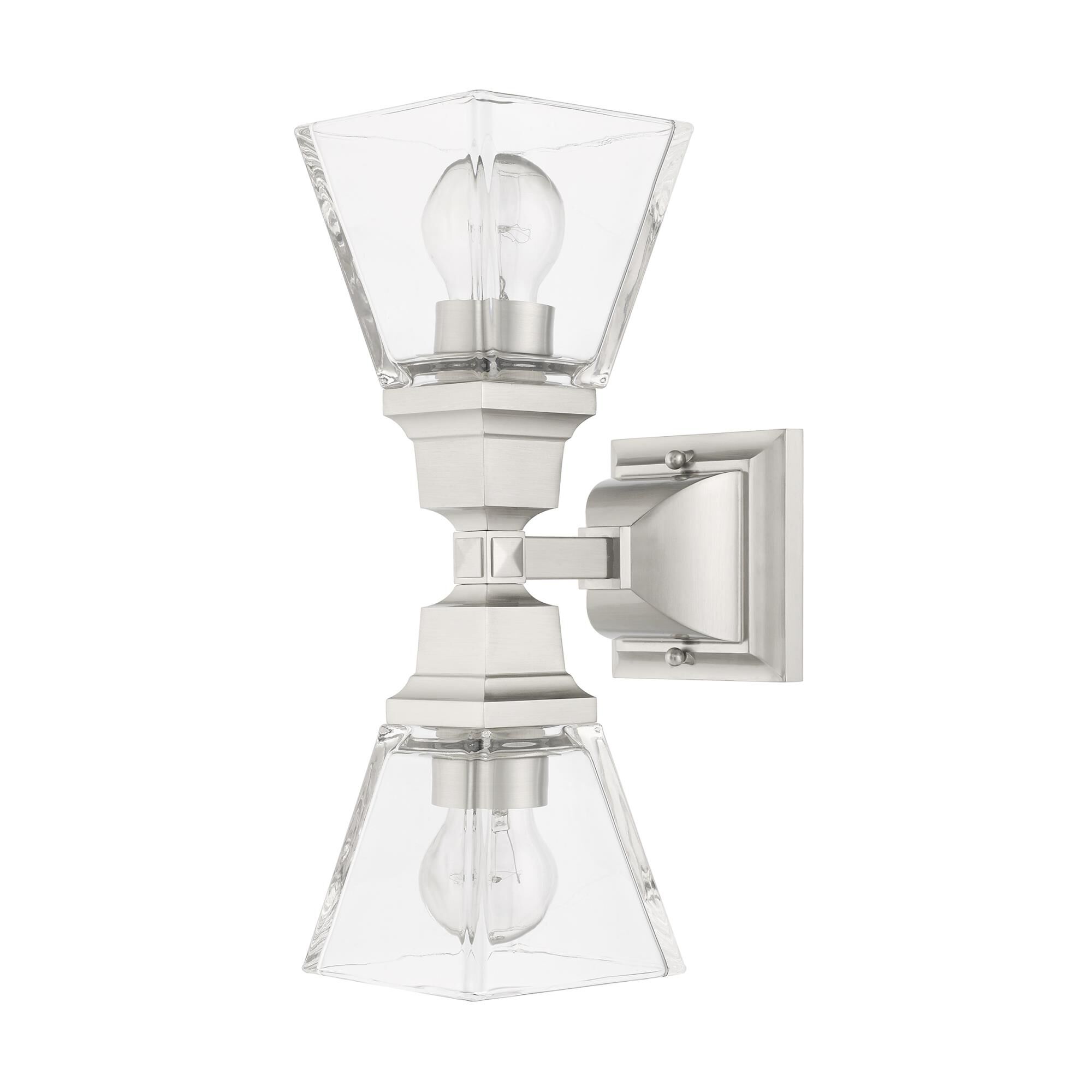 Shown in Brushed Nickel finish and Clear glass and Clear Glass shade