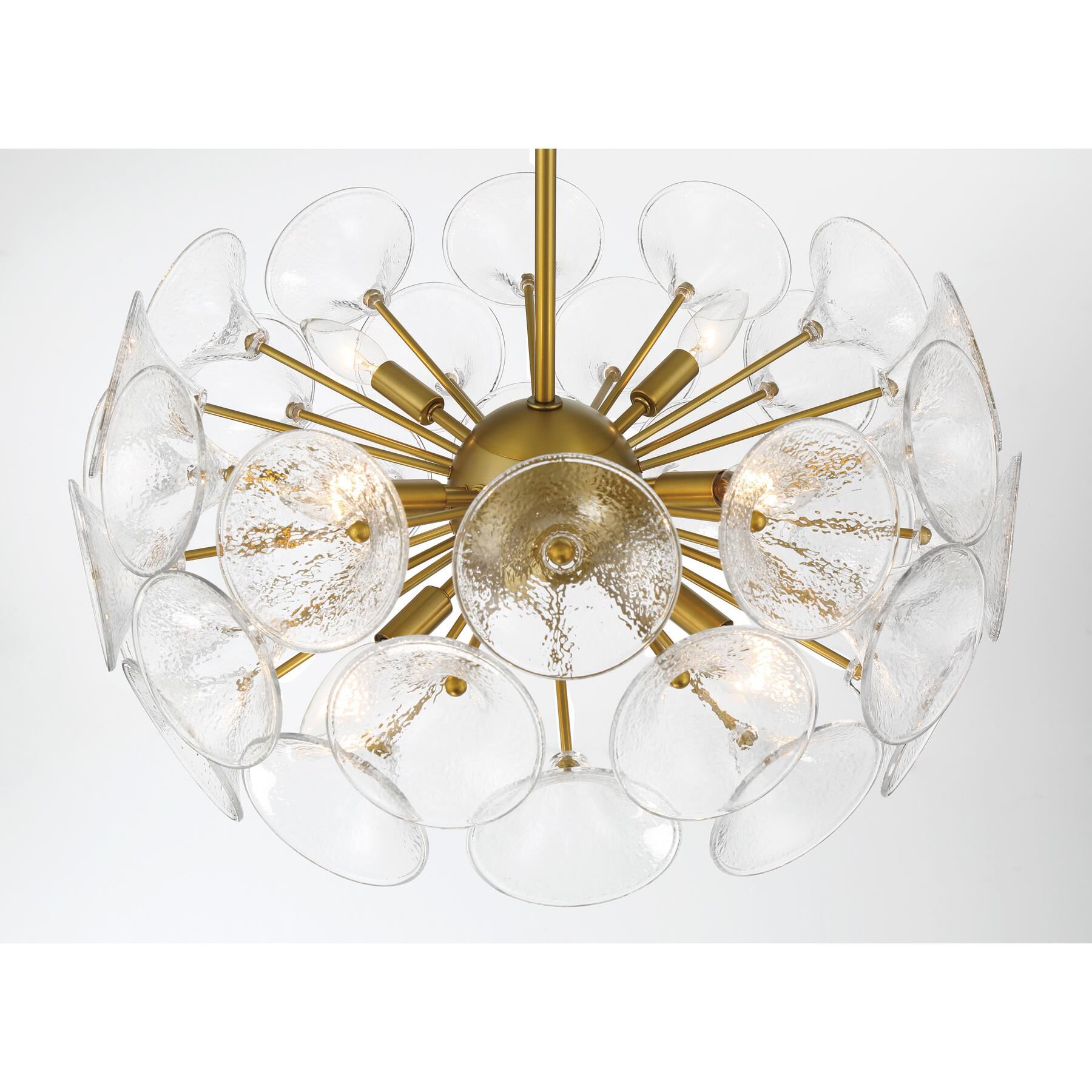 Shown in Soft Brass finish and Textured Clear Fluted glass