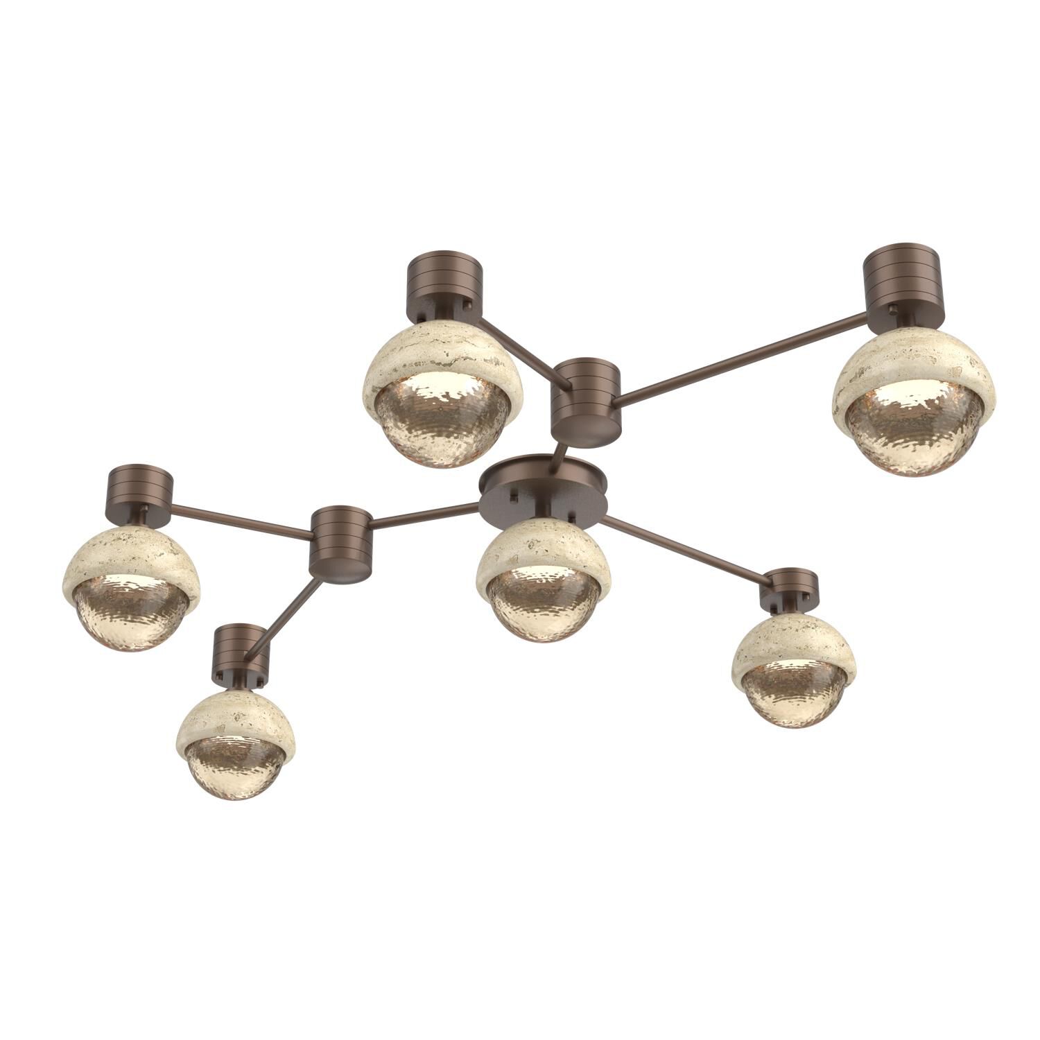Shown in Burnished Bronze finish and Amber glass and Travertine Stone accent