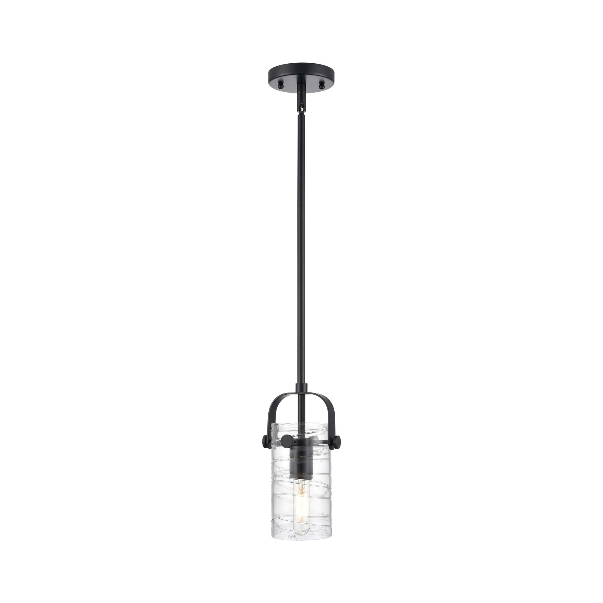 Shown in Matte Black finish and Deco Swirl glass