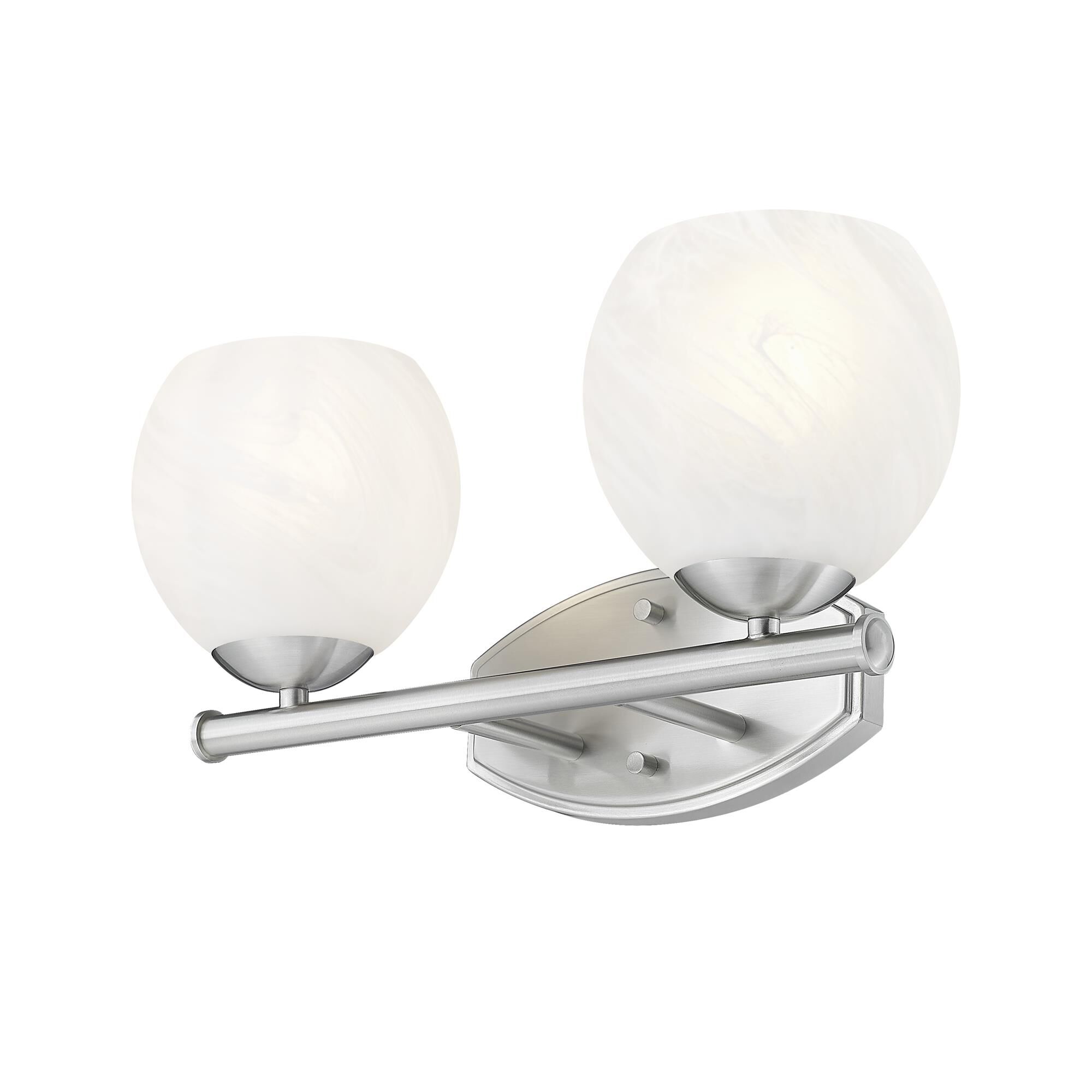 Shown in Brushed Nickel finish and Feathered White glass