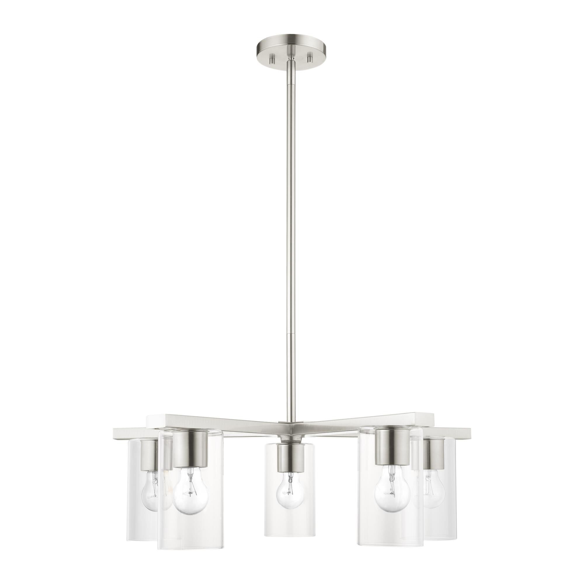Shown in Brushed Nickel finish and Clear glass and Clear Glass shade