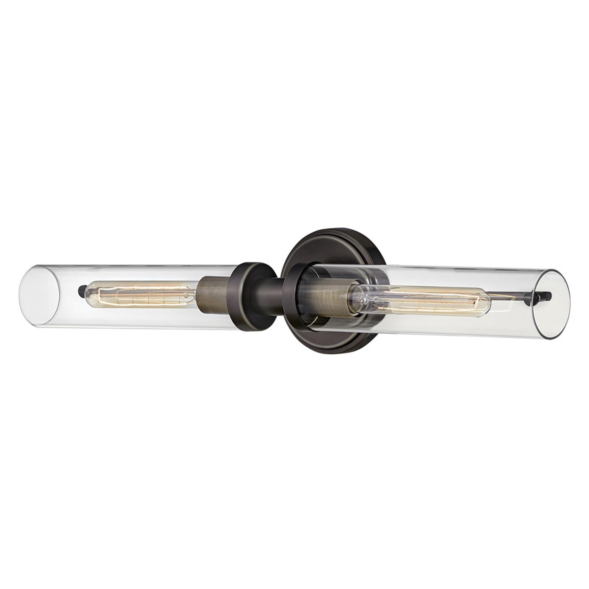 Shown in Black Oxide finish and Clear glass and Heritage Brass accent