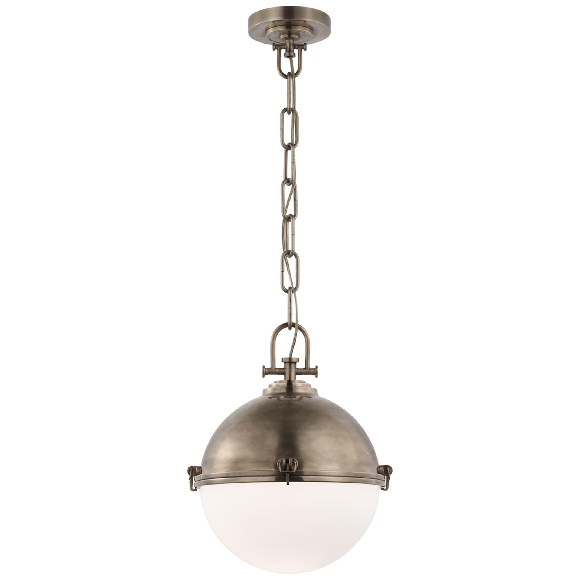 Shown in Antique Nickel finish and White glass