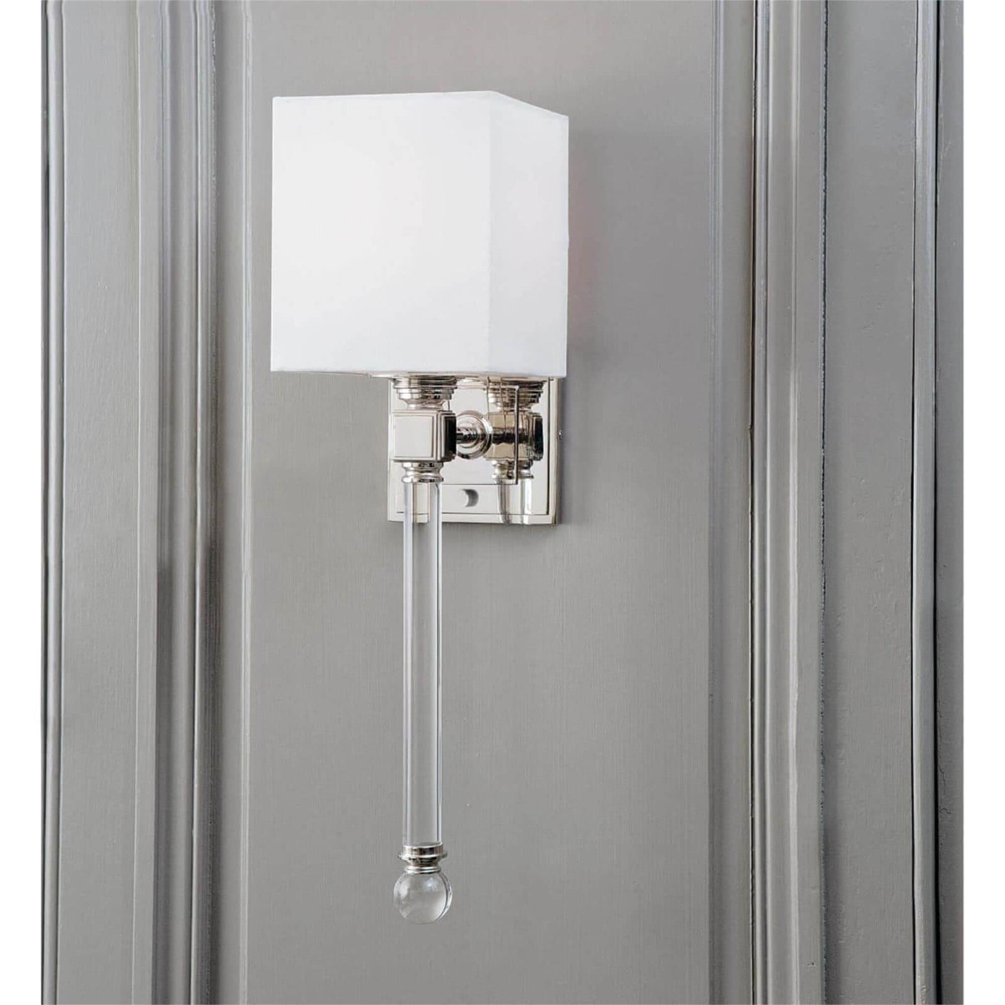 Shown in Polished Nickel finish and Linen shade