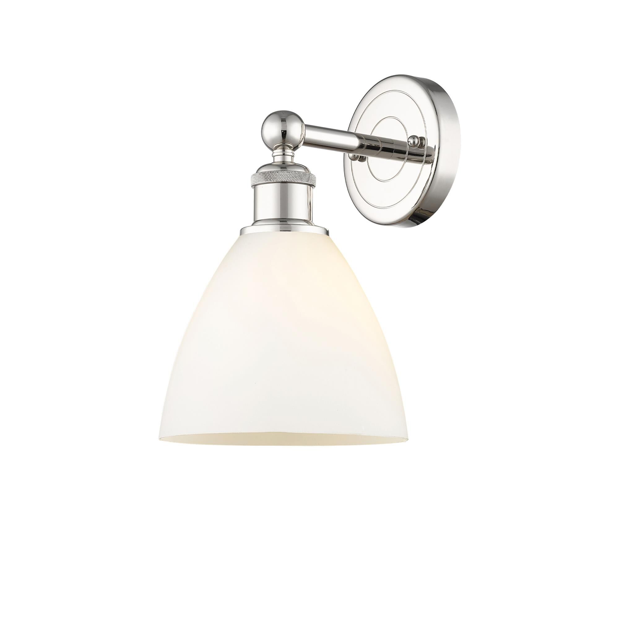 Shown in Polished Nickel finish and Matte White glass