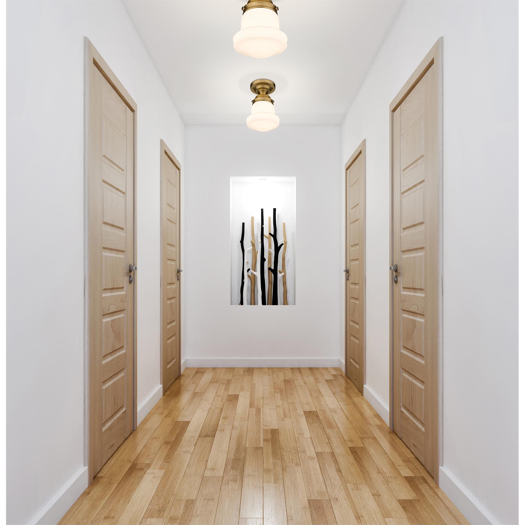 Shown in Heritage Brass finish and Matte Opal glass and Matte Opal shade