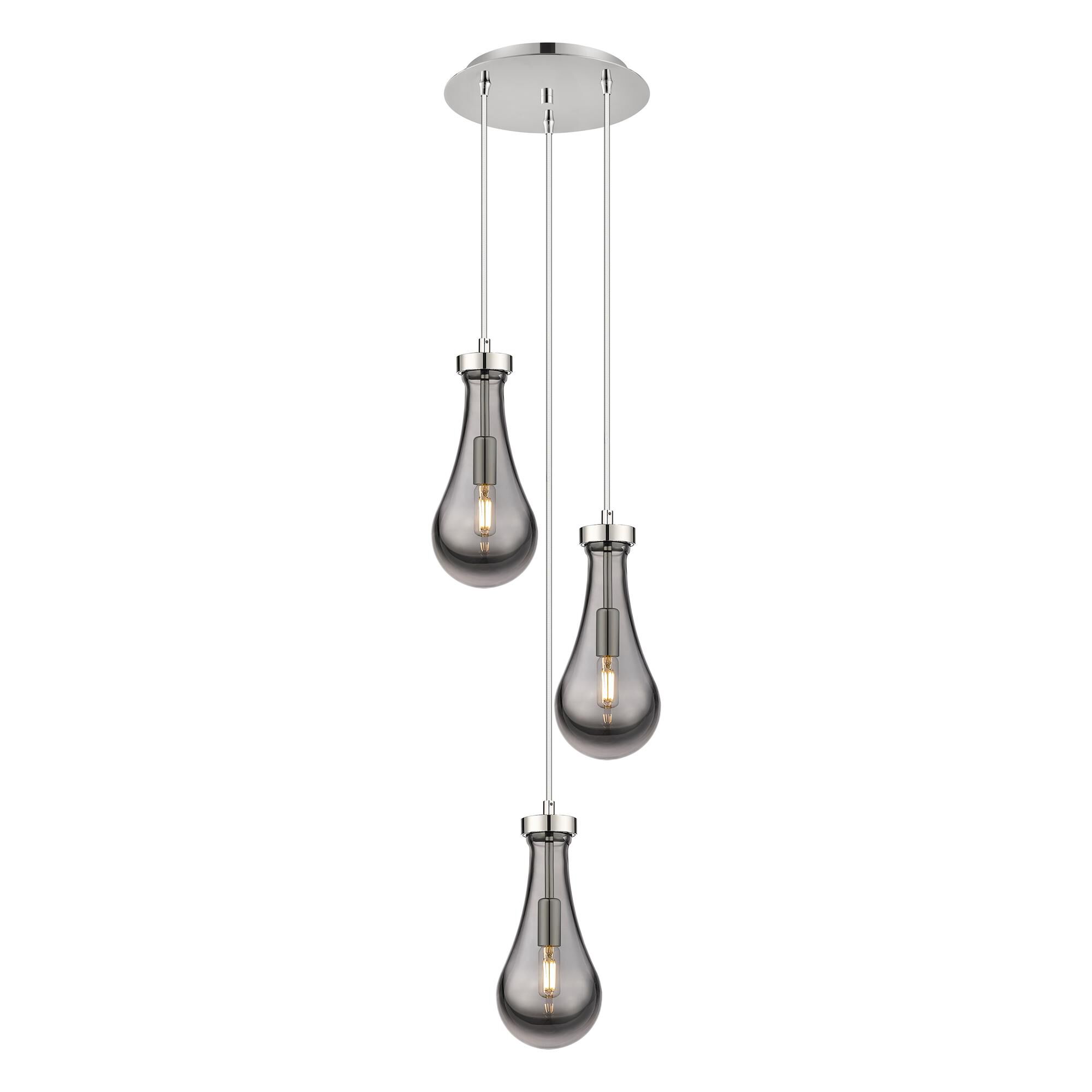 Shown in Polished Nickel finish and Light Smoke glass and Light Smoke Glass shade