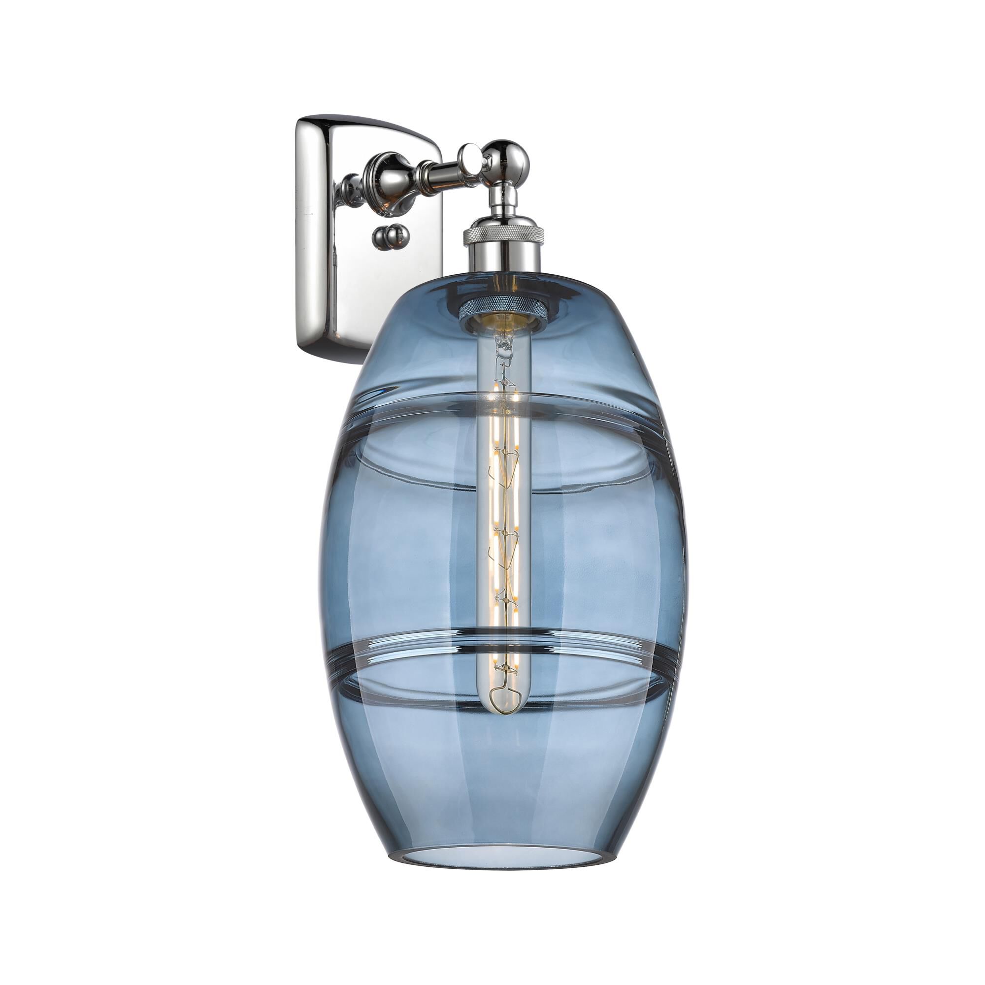 Shown in Polished Chrome finish and Princess Blue glass