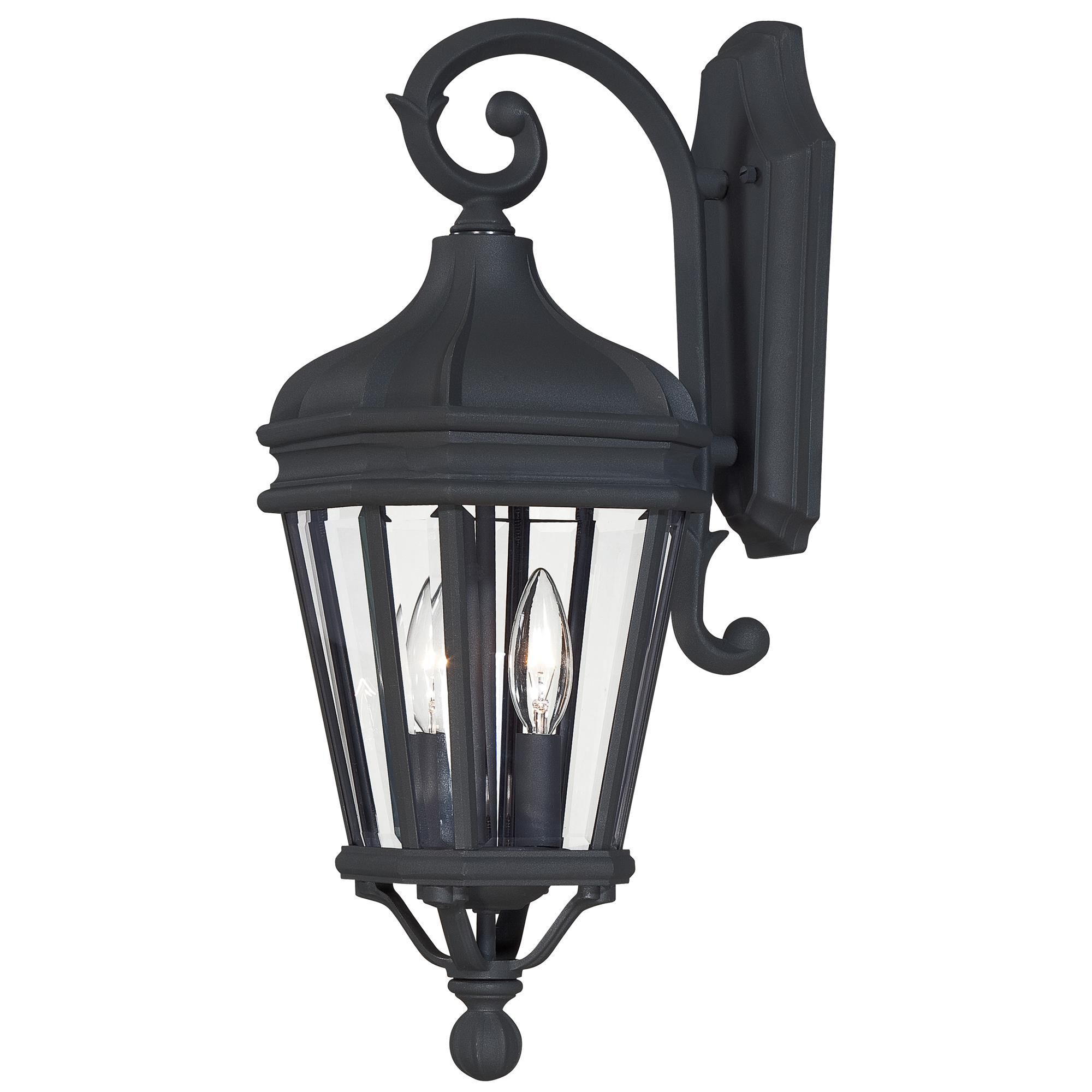 Shown in Black finish and Clear Beveled glass
