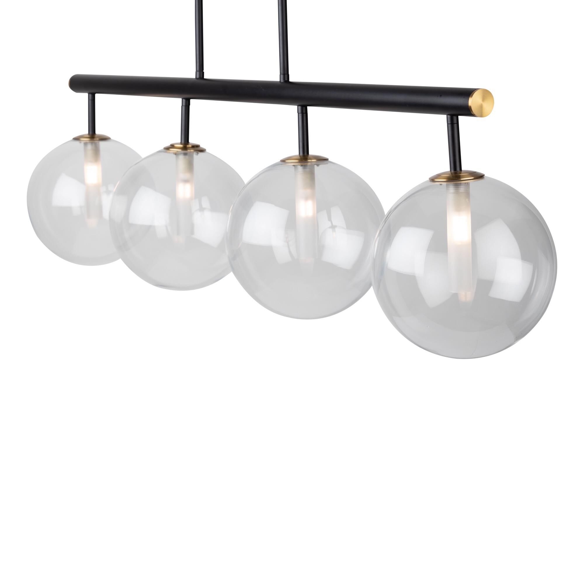 Shown in Matte Black & Brass finish and Glass shade
