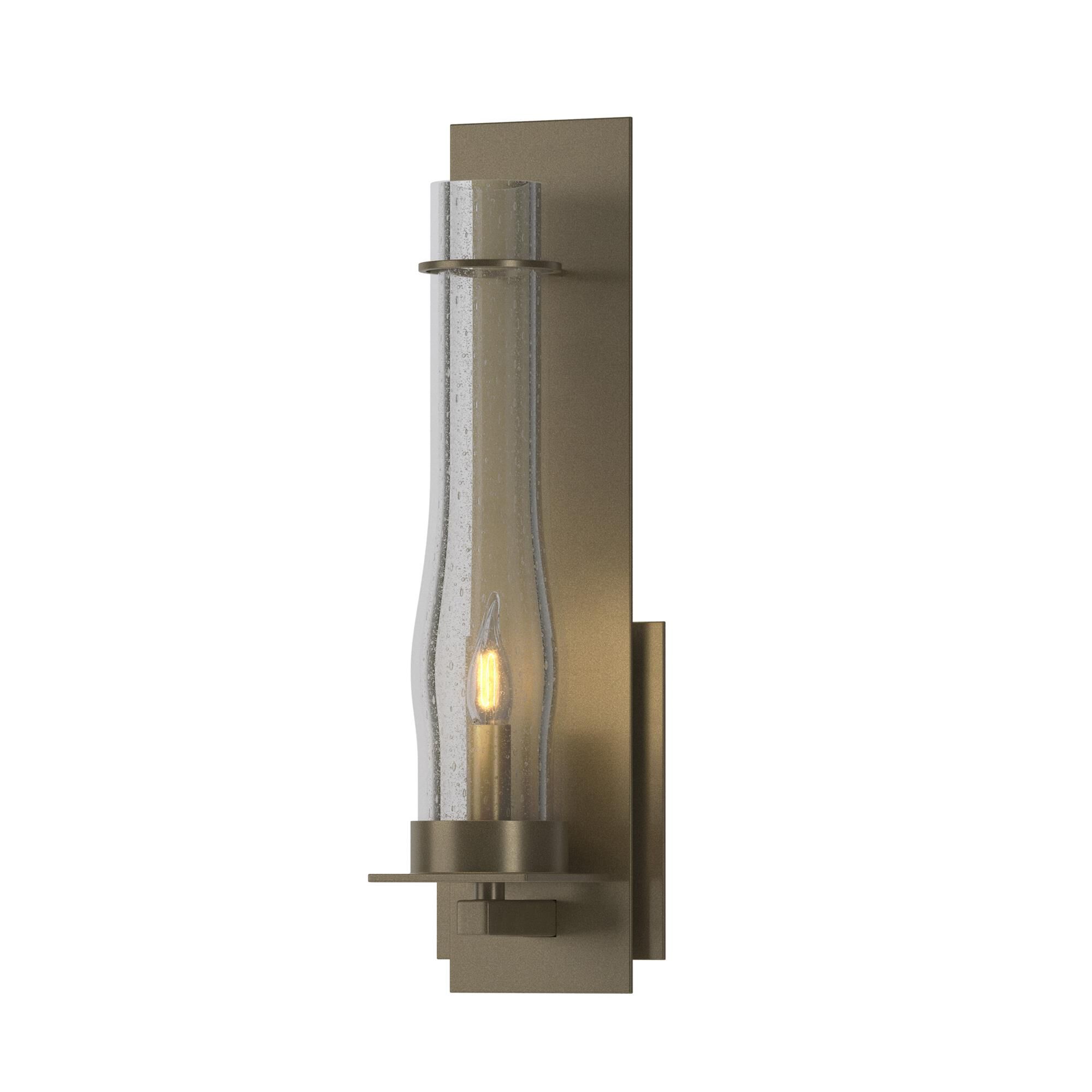 Shown in Soft Gold finish and Seeded Clear glass