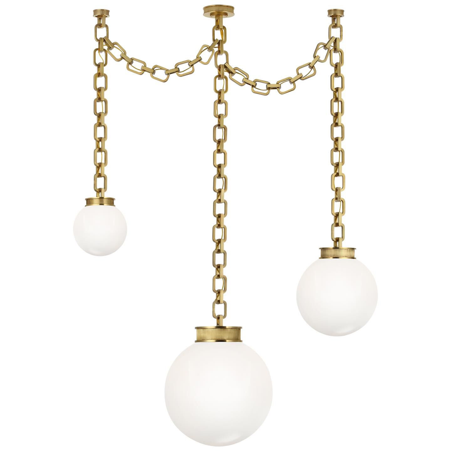 Shown in Soft Brass finish and White glass