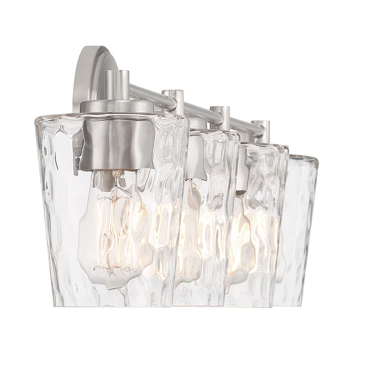 Shown in Satin Nickel finish and Clear Hammered glass