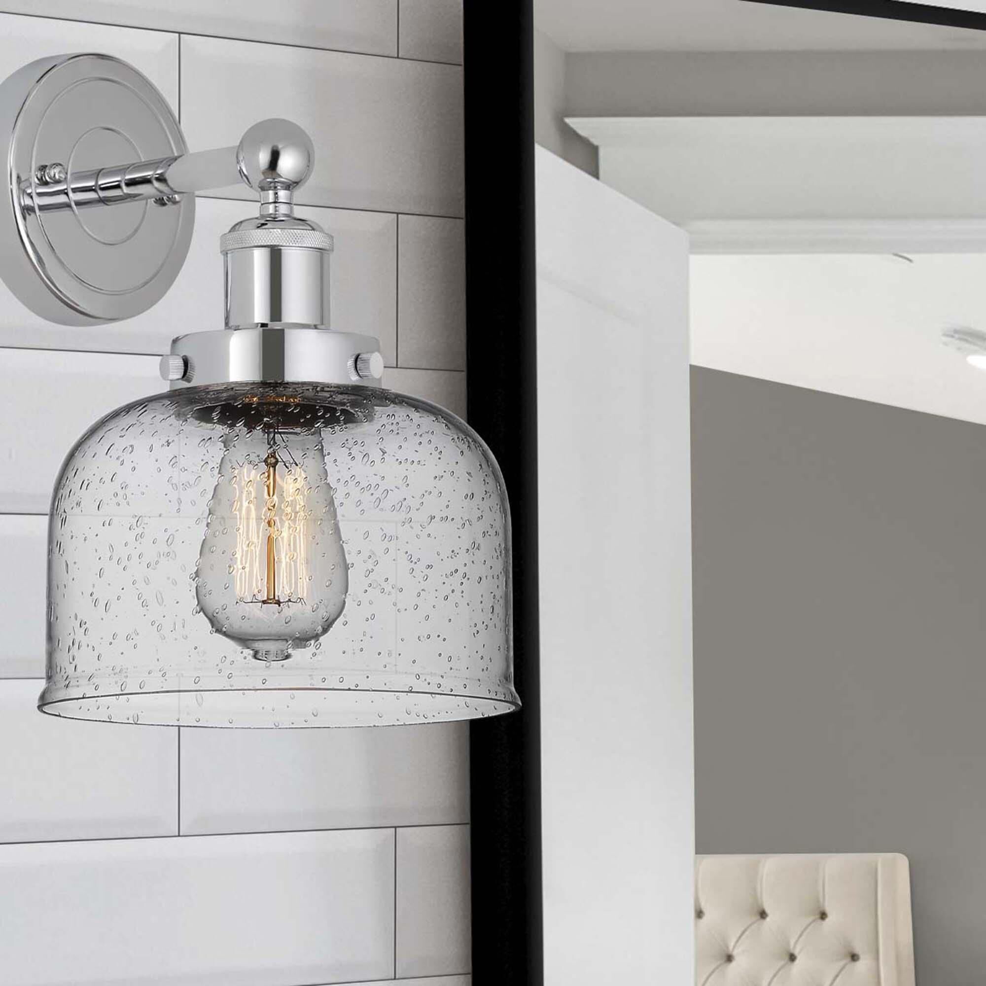 Shown in Polished Chrome  finish and Clear Seedy glass
