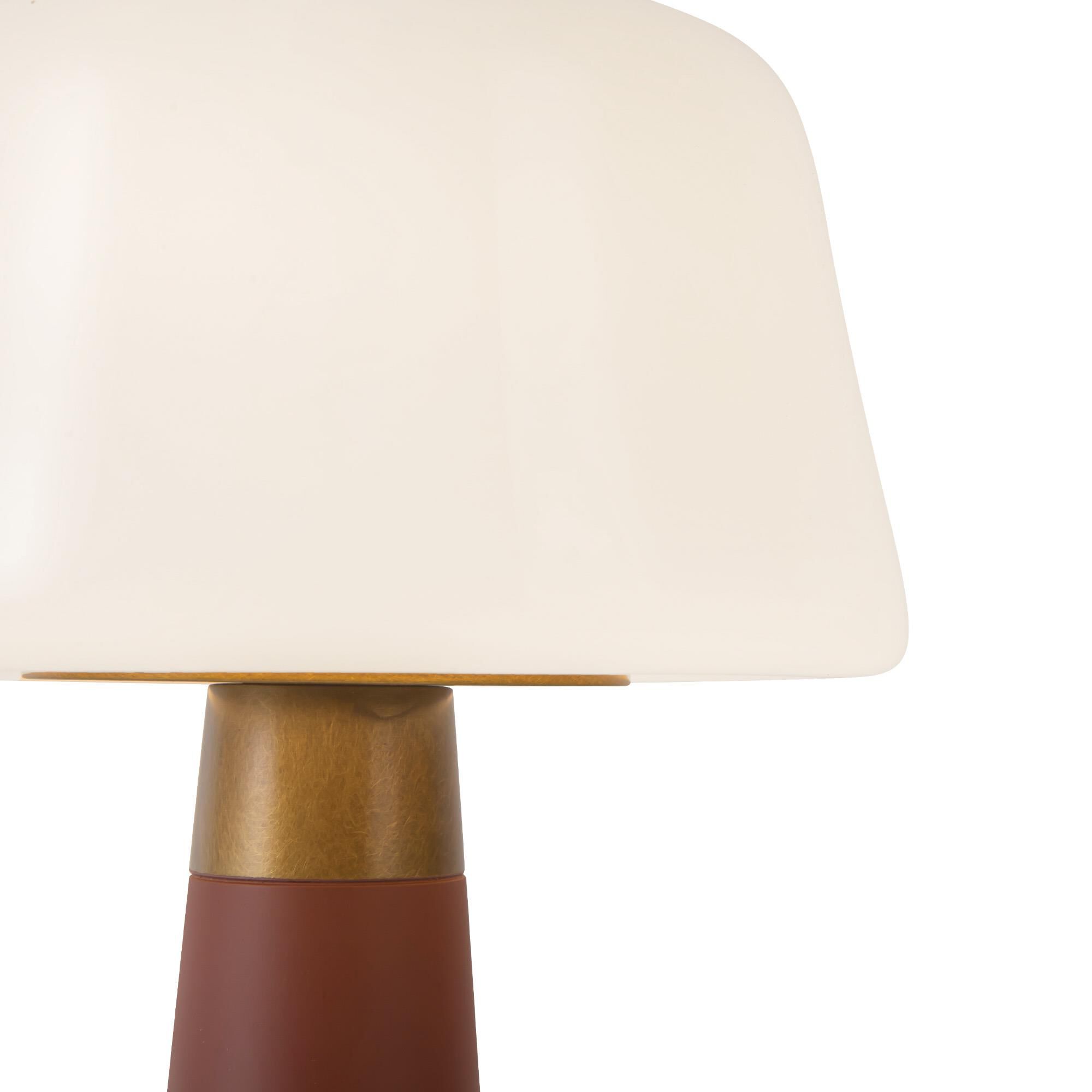 Shown in Burgundy finish and Opal glass