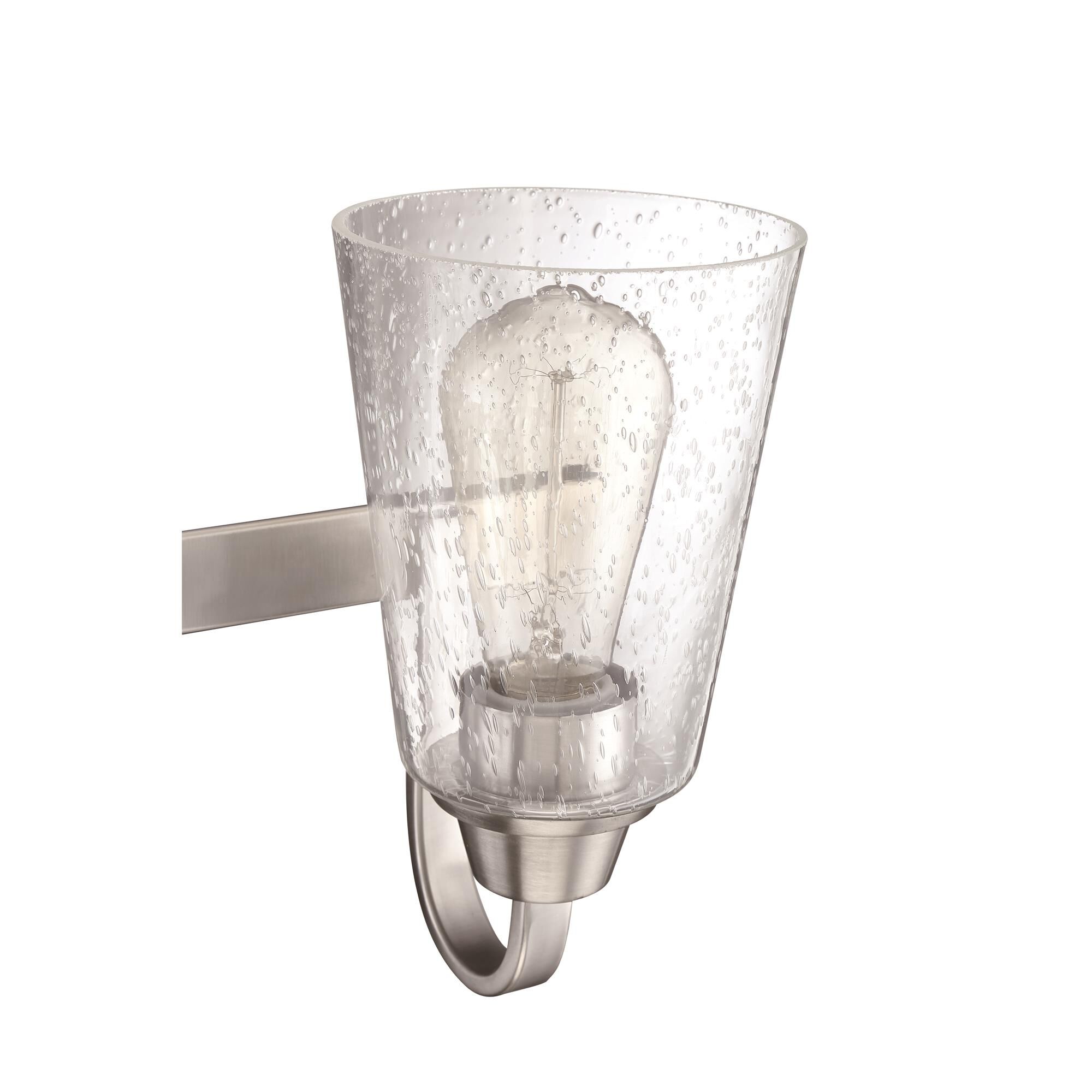 Shown in Brushed Polished Nickel finish and Clear Seeded glass and Glass shade